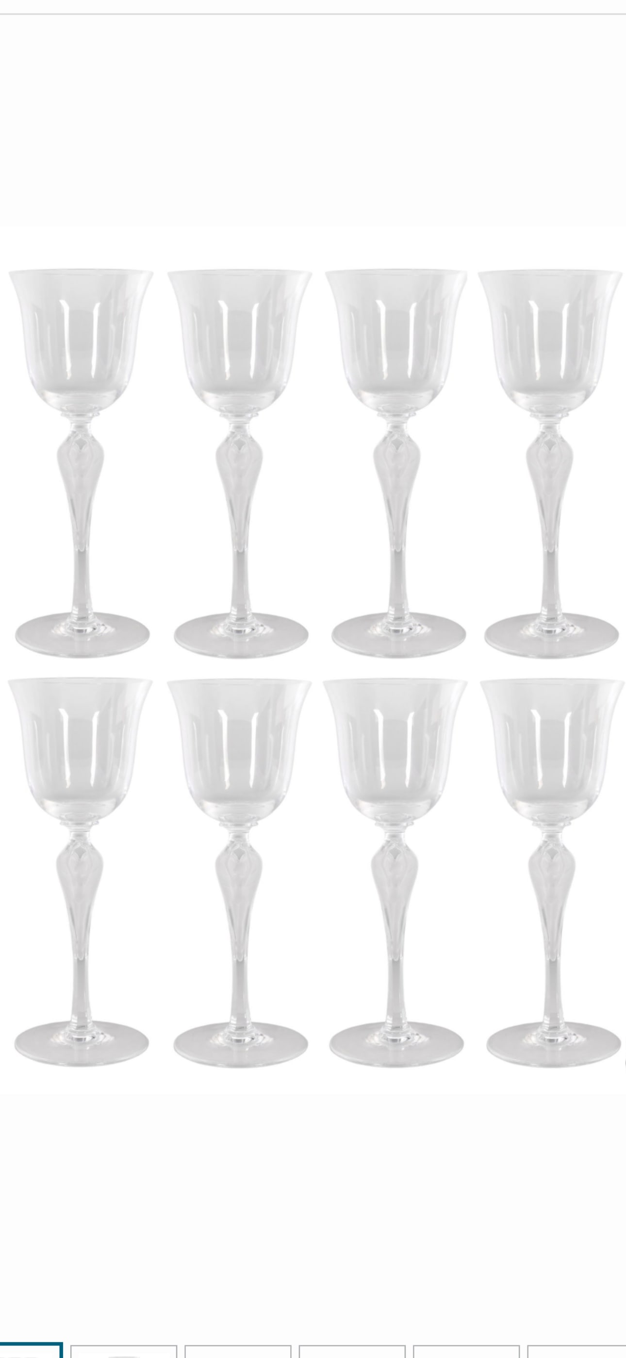 Faberge set of eight ballerina Pavlova pattern crystal 8 inch wine goblets: Faberge set of eight Pavlova pattern crystal wine goblets created in the late 20th century to commemorate the centenary of ballerina Anna Pavlova’s birth. Each features a clear flared bowl atop a fr