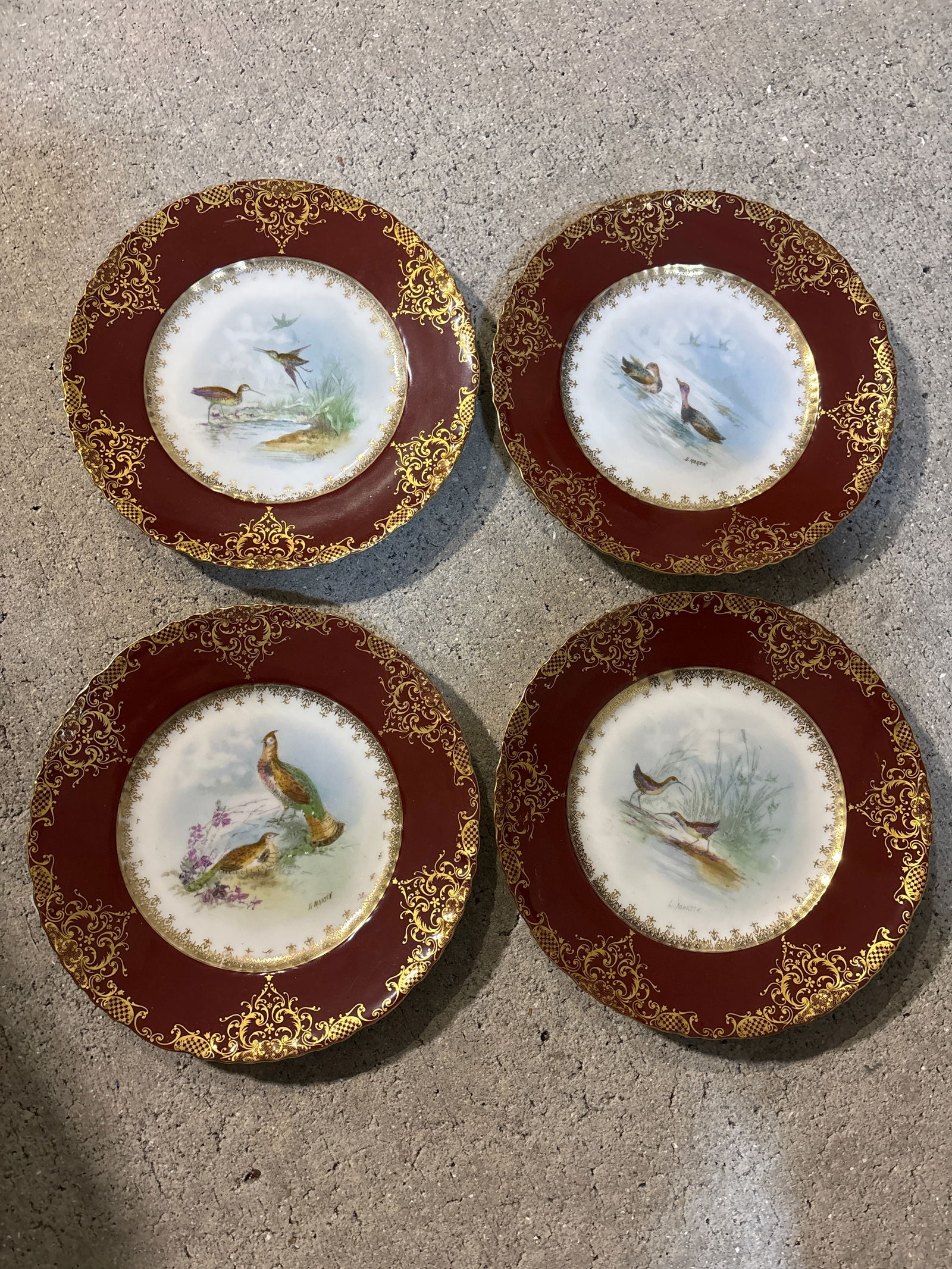 Four vintage Haviland Limoges France 8&3/4 inch scenic bird plates; artist signed (1 of 8)