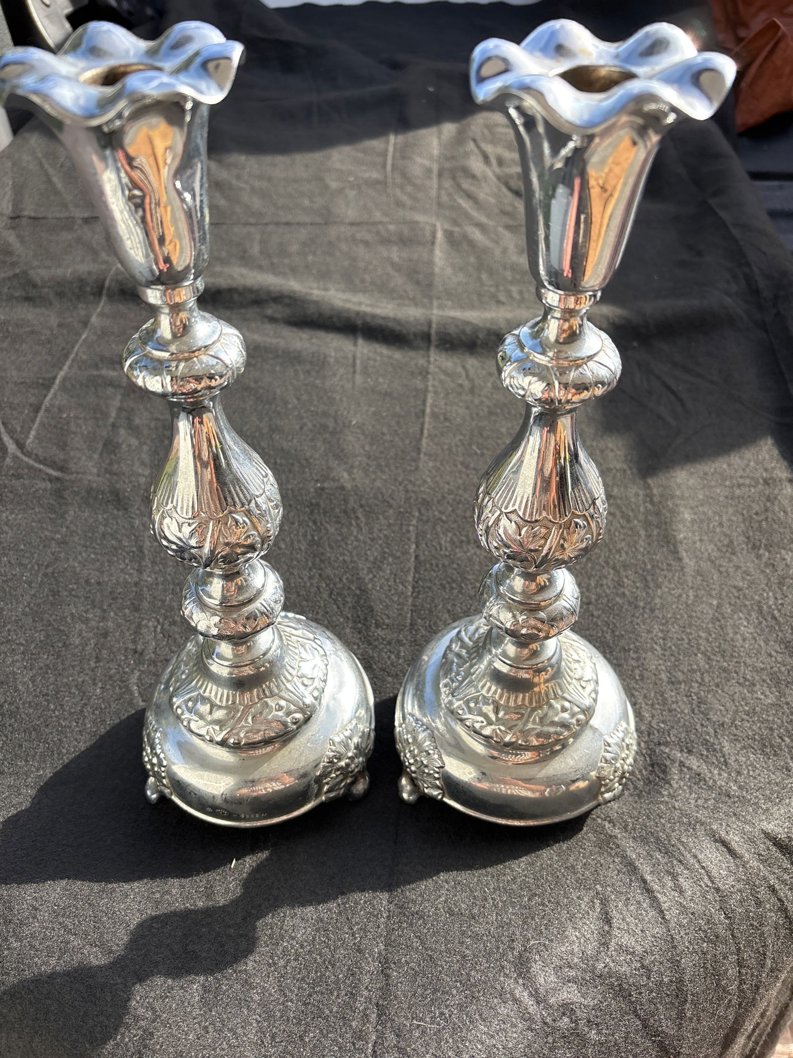 Pair tall antique French silver plate 14&1/2 inch candle holders (1 of 8)