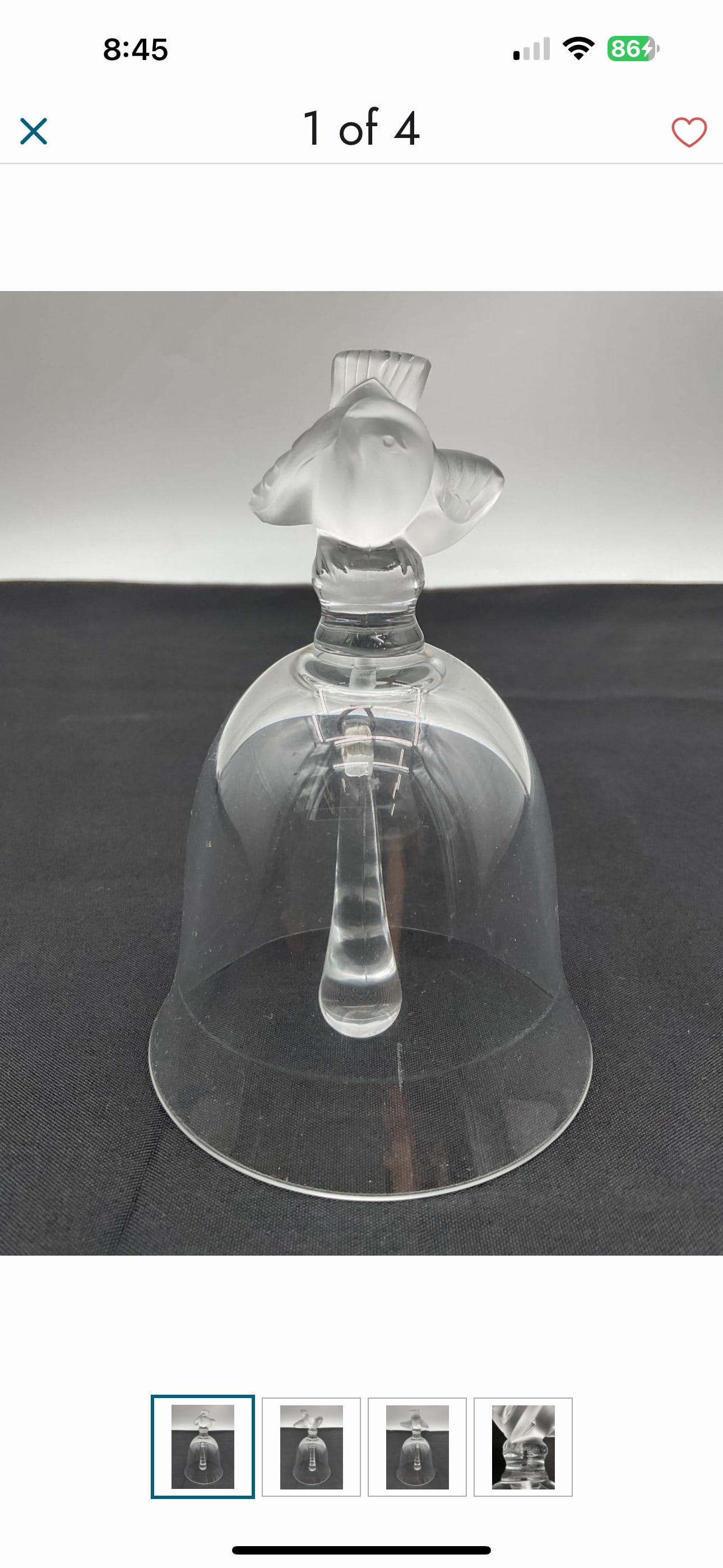 Vintage script signed Lalique French crystal bird handle 5 inch Bell (1 of 4)