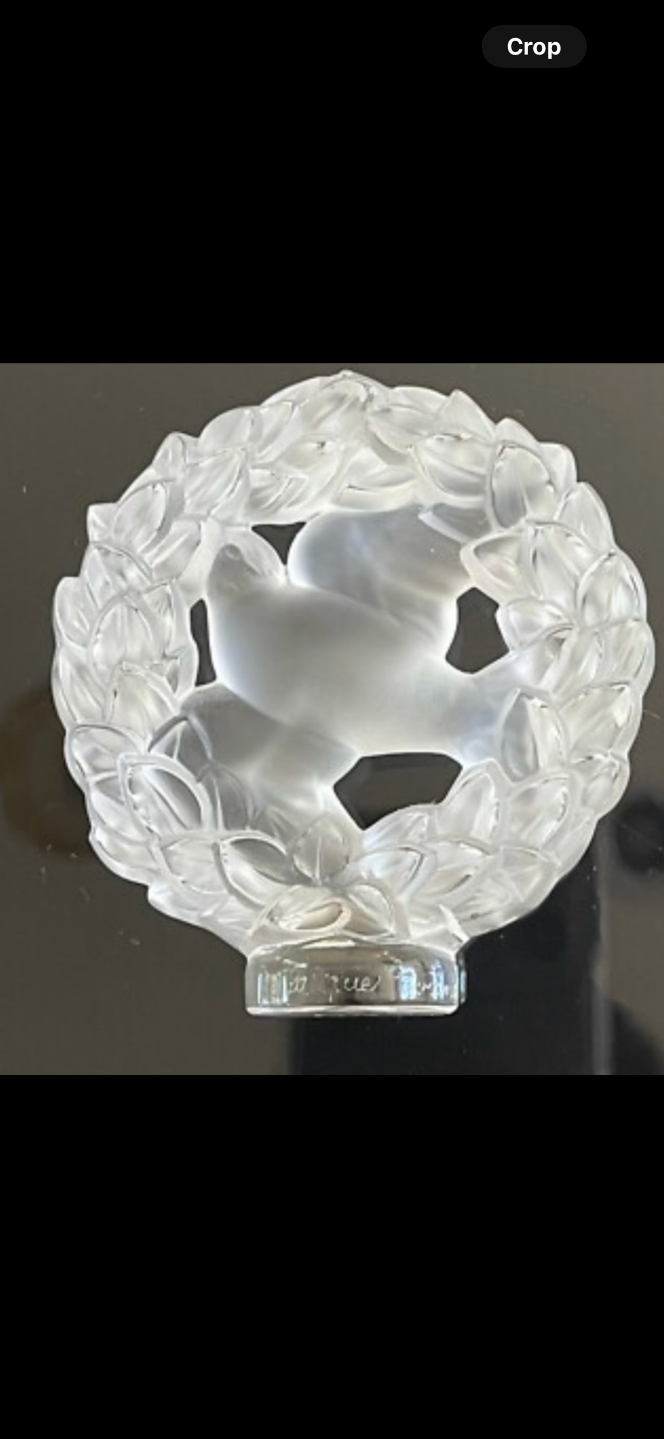 Lalique "Pax" dove 3 inch wreath letter seal or figurine made of frosted Crystal: Lalique "Pax" dove in a wreath letter seal or figurine made of frosted and clear crystal. Signed. No box.Good condition