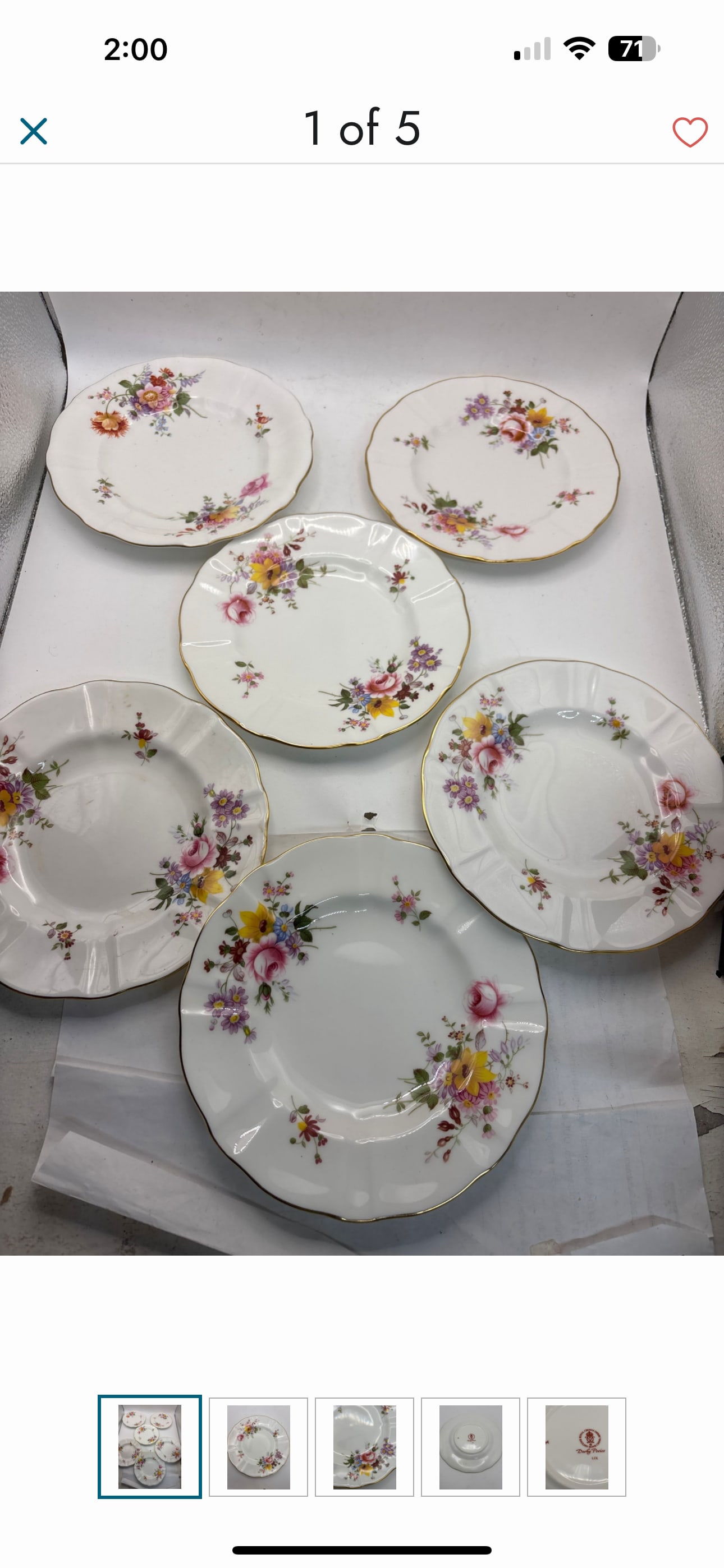 Set of six Derby Posies Royal Crown Derby 6&1/2 inch side plates: Set of six Derby Posies Royal Crown Derby 6&1/2 inch side plates.Very good condition