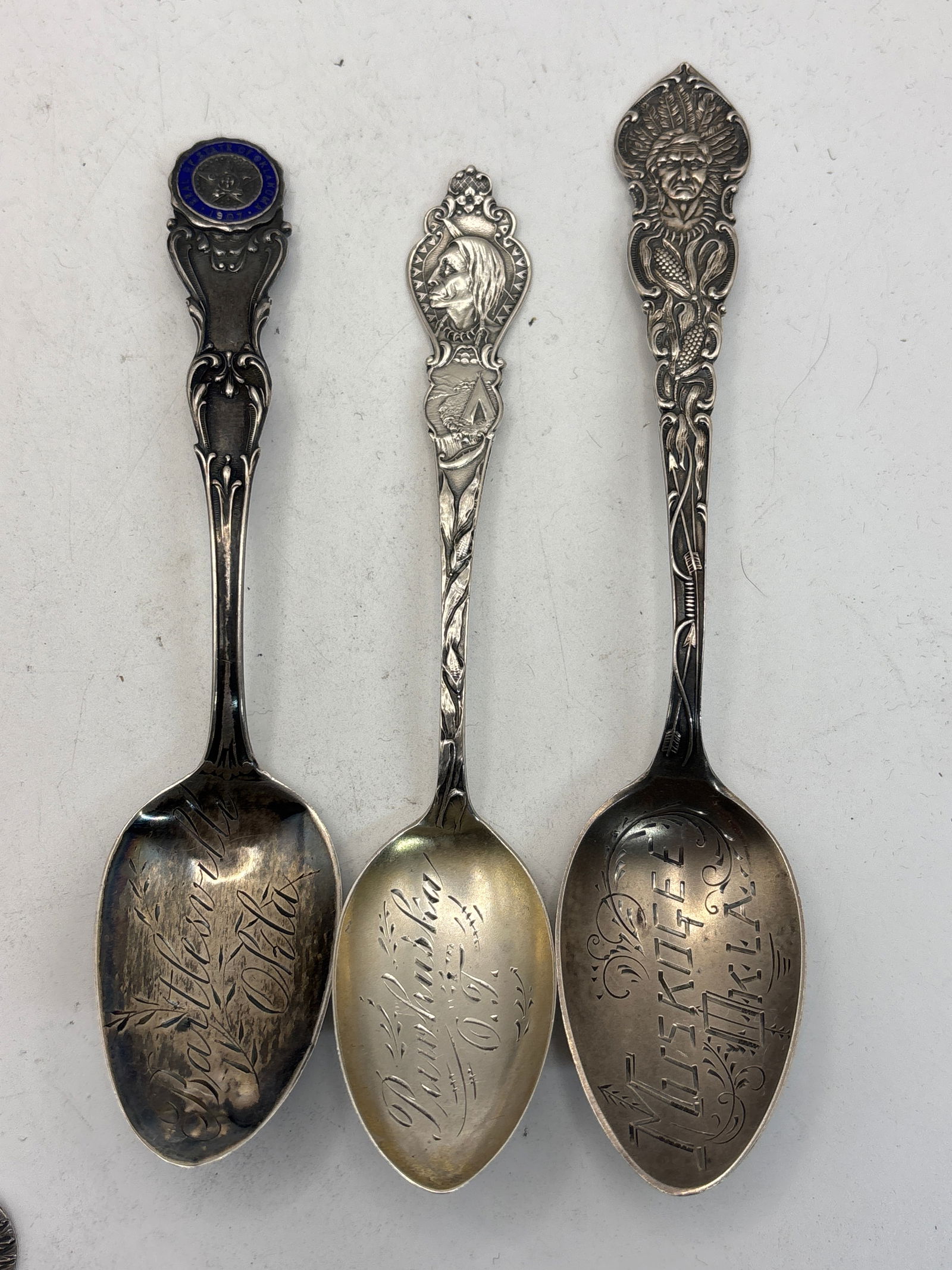 Muskogee, Oklahoma & 2 other Okla. sterling silver souvenir spoons; 52 grams (1 of 10)