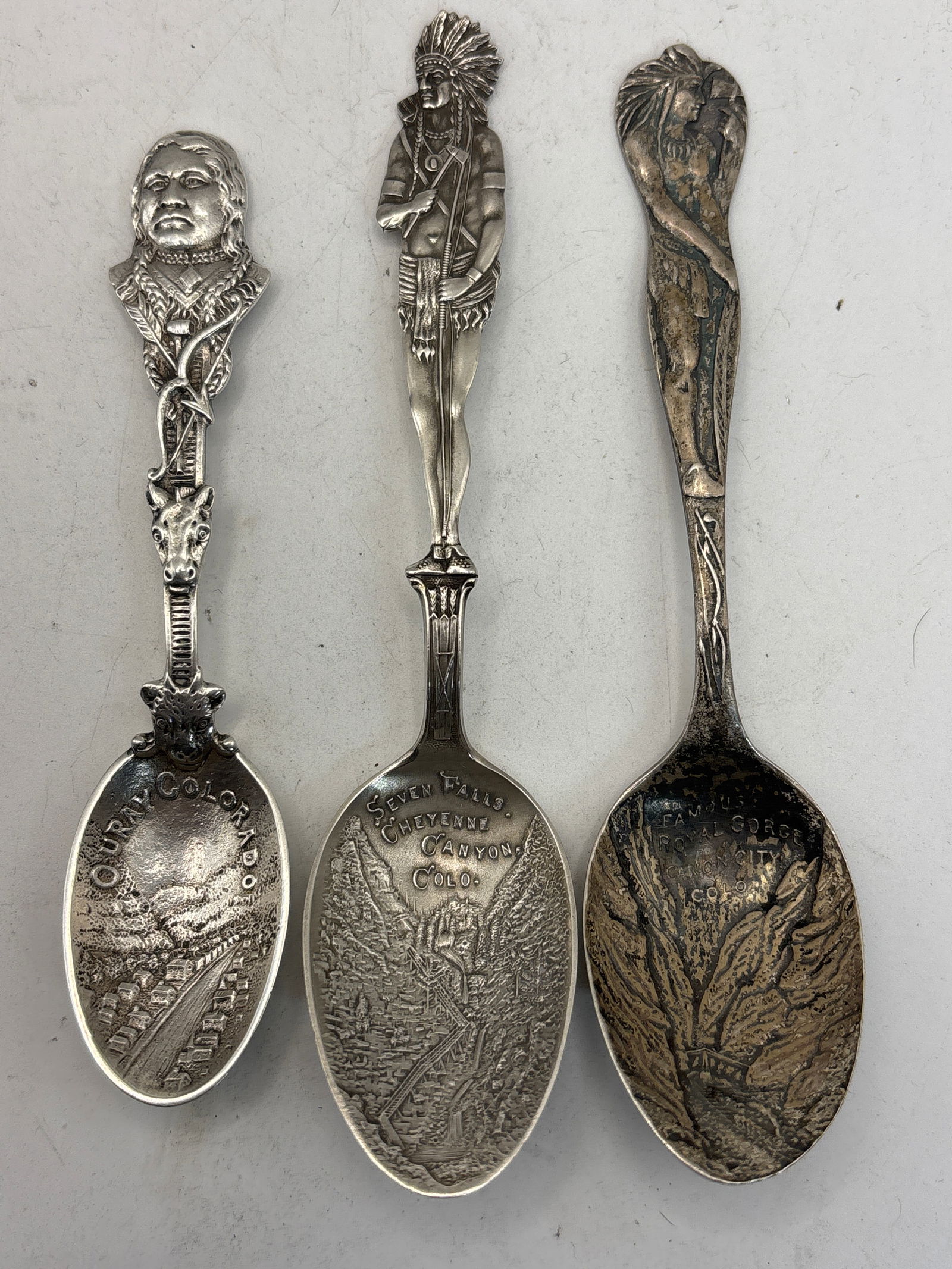 Three Colorado Native American Indian sterling silver souvenir spoons; 54 grams (1 of 7)