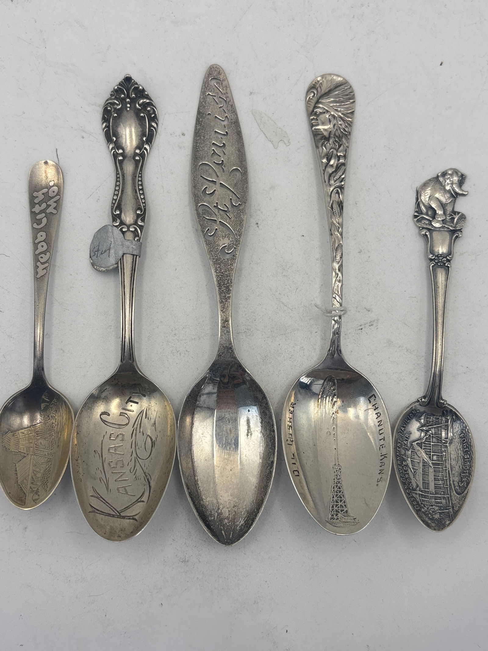 Five Missouri sterling silver spoons; 1 w/elephant; 58 grams (1 of 8)