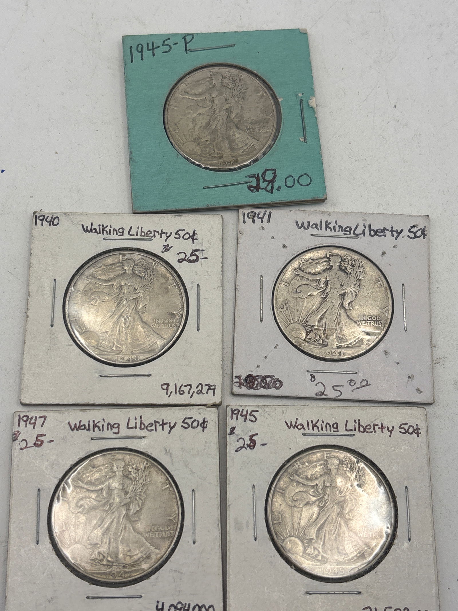 Five 1940’s Walking Liberty Silver half dollars (.50). (1 of 7)