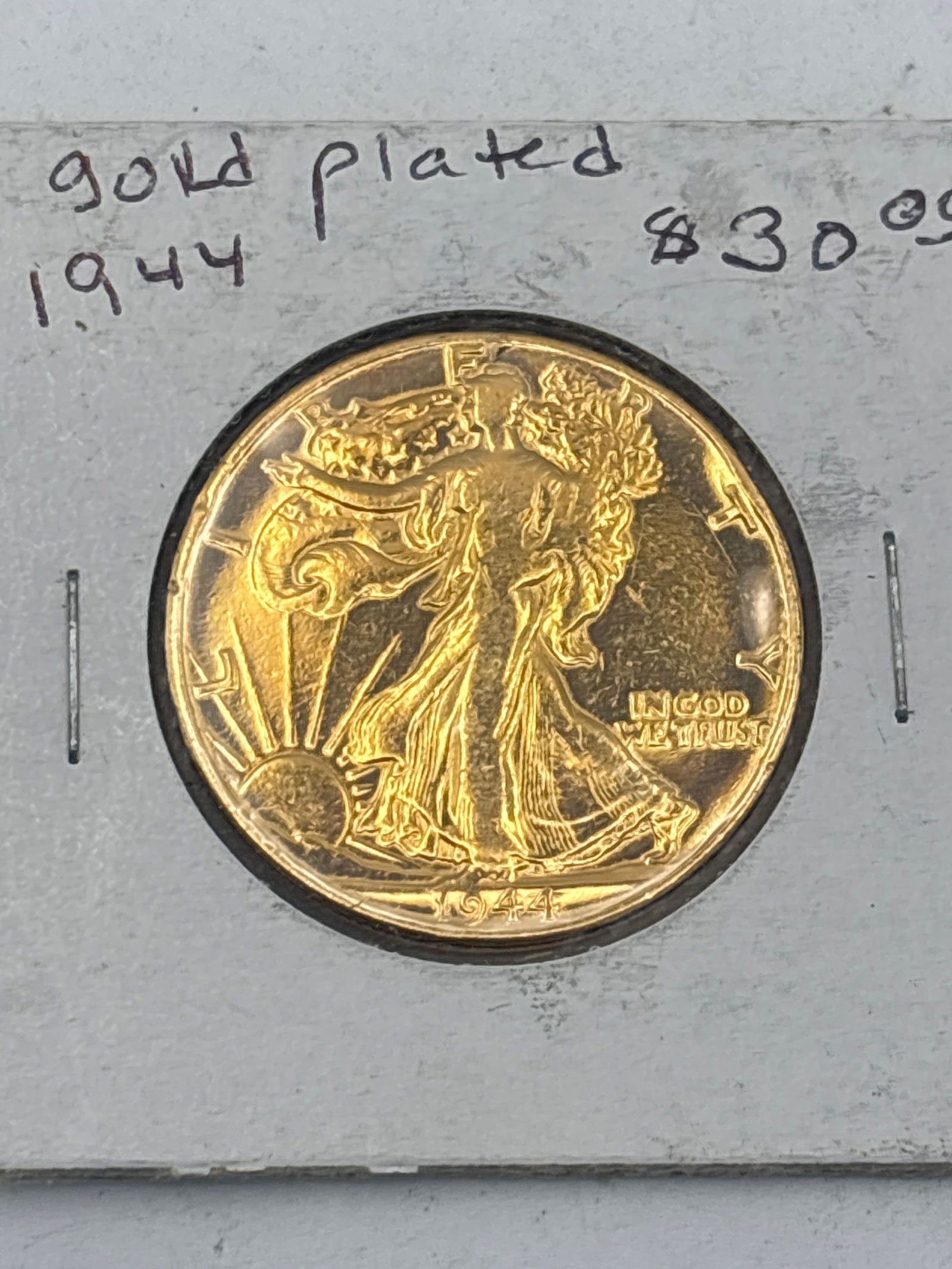 Gold plated 1944 Walking Liberty Silver half dollar (.50). (1 of 4)