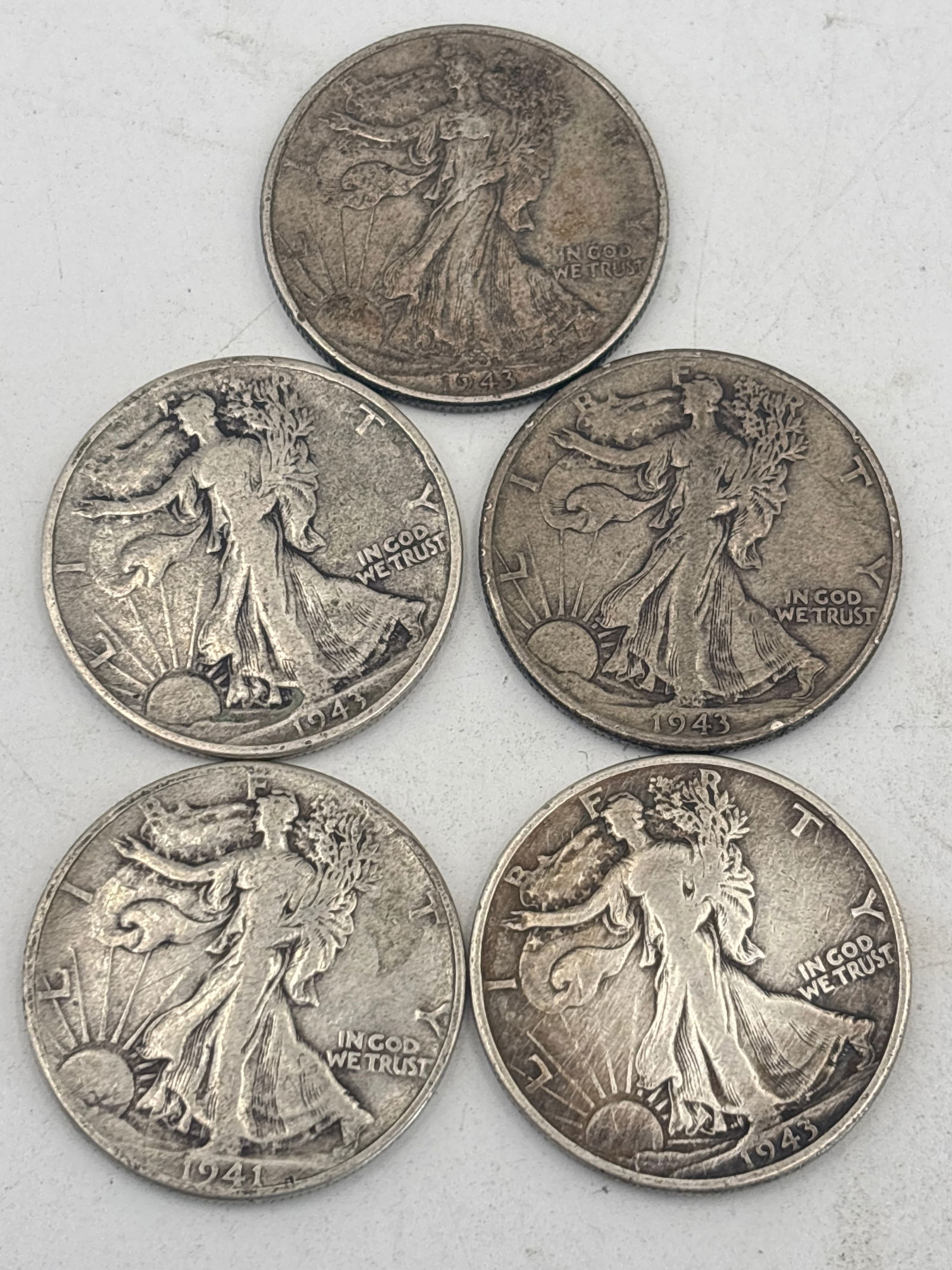 Five WWII era 1940’s Walking Liberty silver half dollars (.50) (1 of 5)