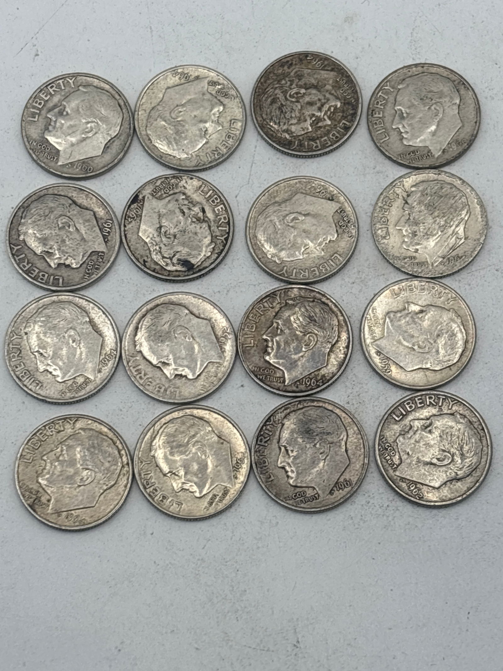 Sixteen 1964 & earlier assorted Roosevelt silver dime coins (.10) (1 of 5)