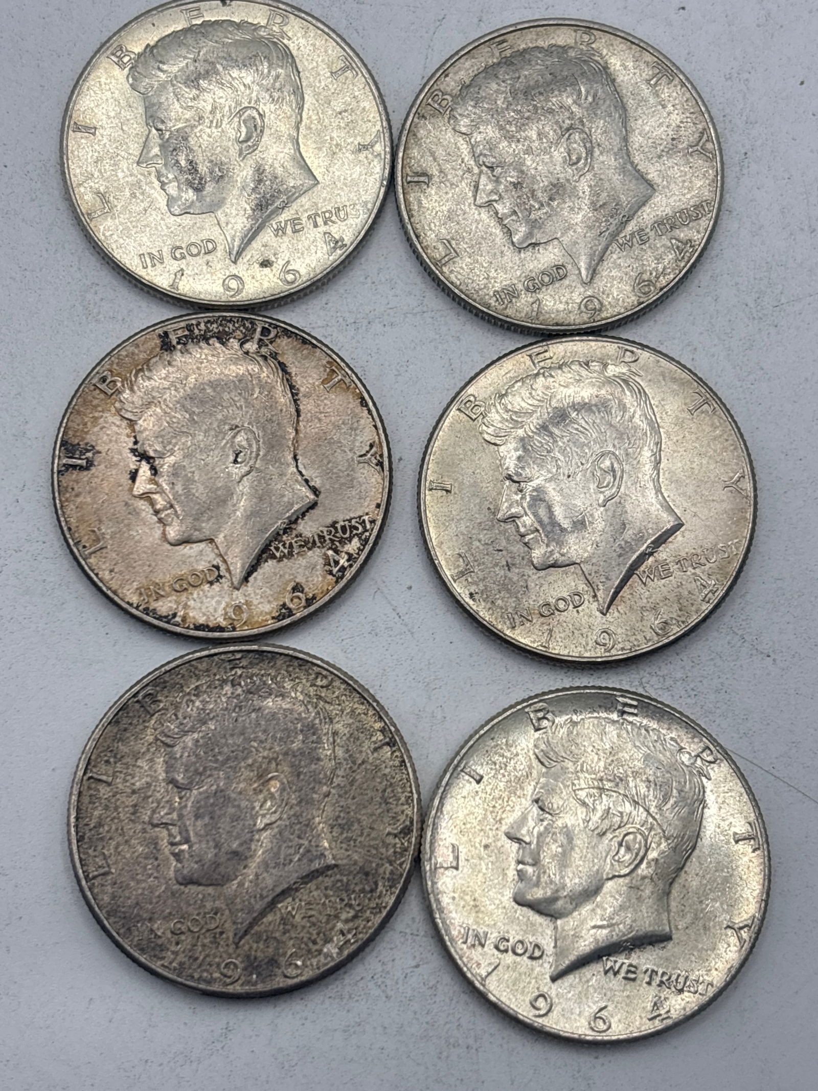 Six 1964 Kennedy  American silver half dollars (1 of 5)