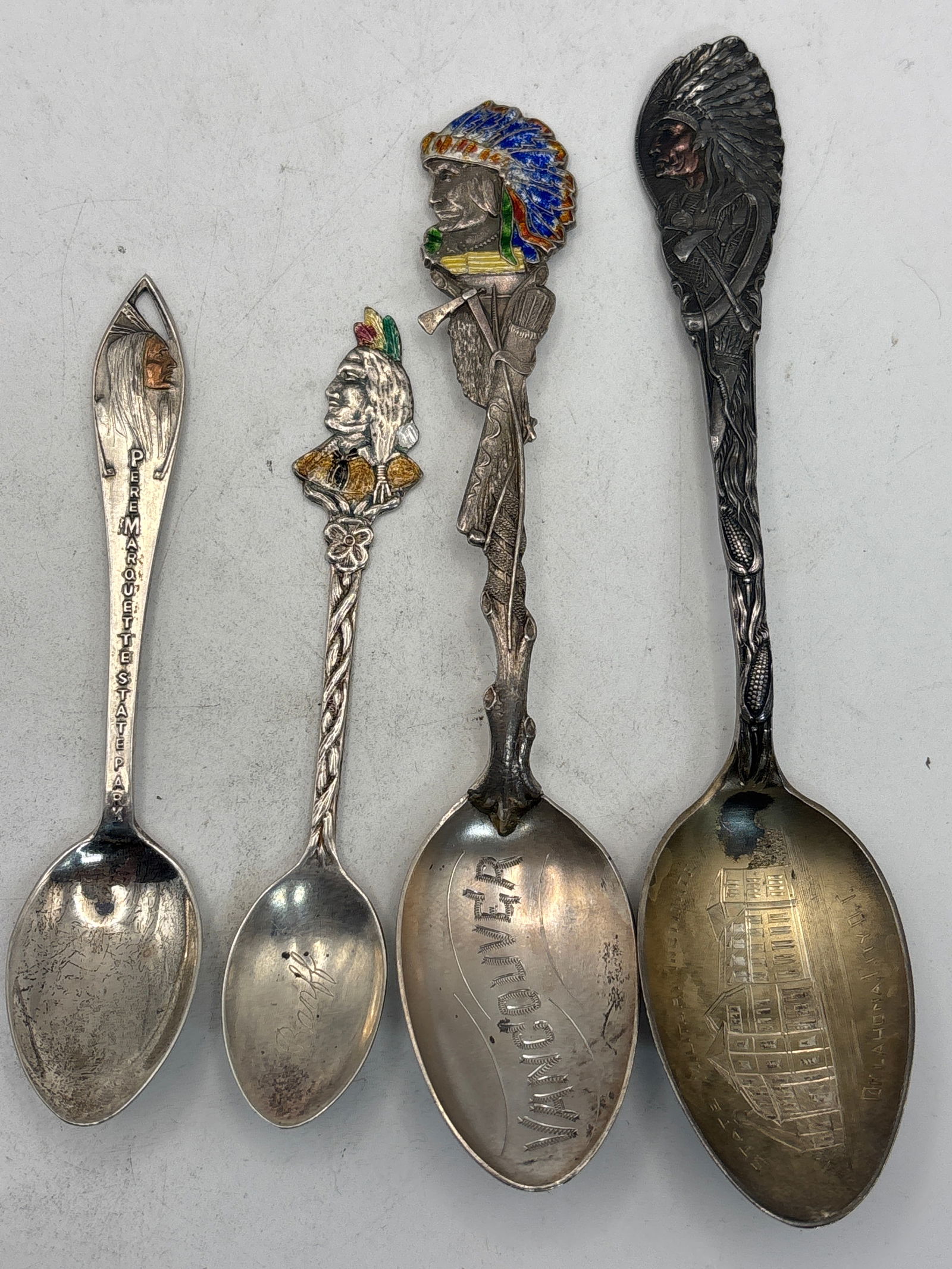 Four rare enameled & colored Native American Indian spoons; 68 grams (1 of 7)
