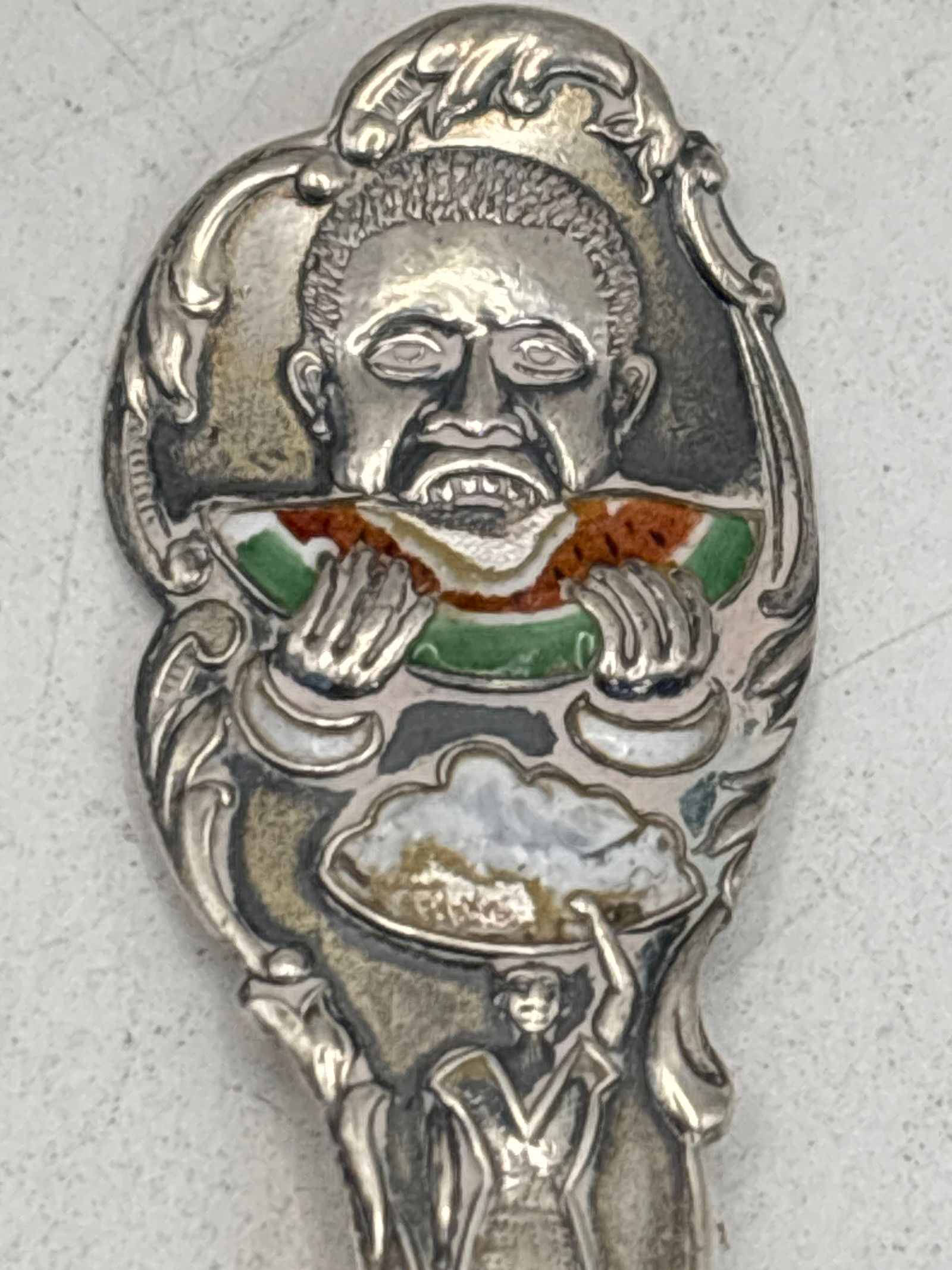 extremely rare enameled Sterling African American St. Augustine, Fl. 5&5/8 spoon; 21 grams (1 of 8)