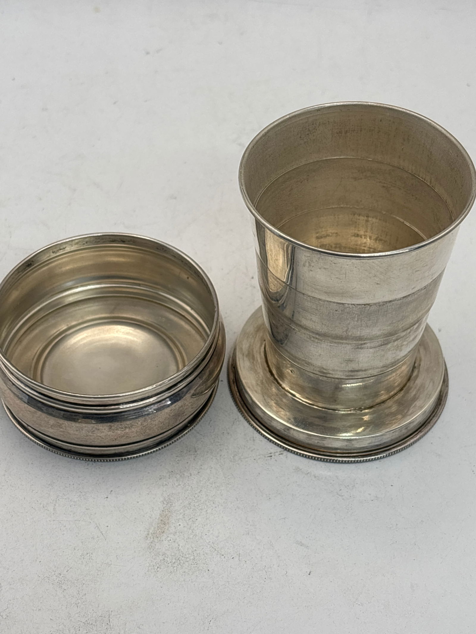 Antique Collapsible portable sterling silver cup; 110 grams (1 of 8)