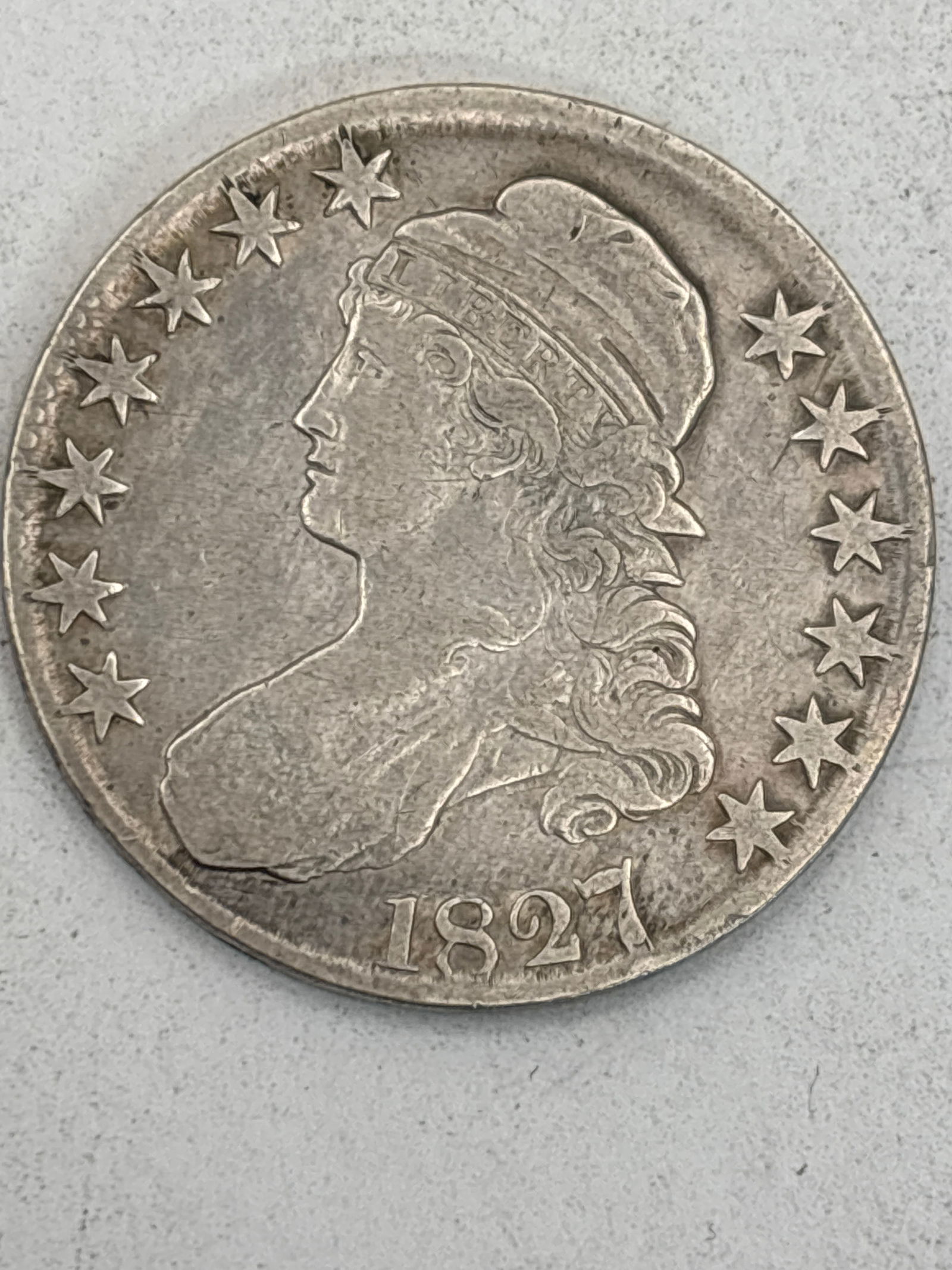 Rare original 1827  U.S. Capped Bust half dollar silver coin (1 of 7)