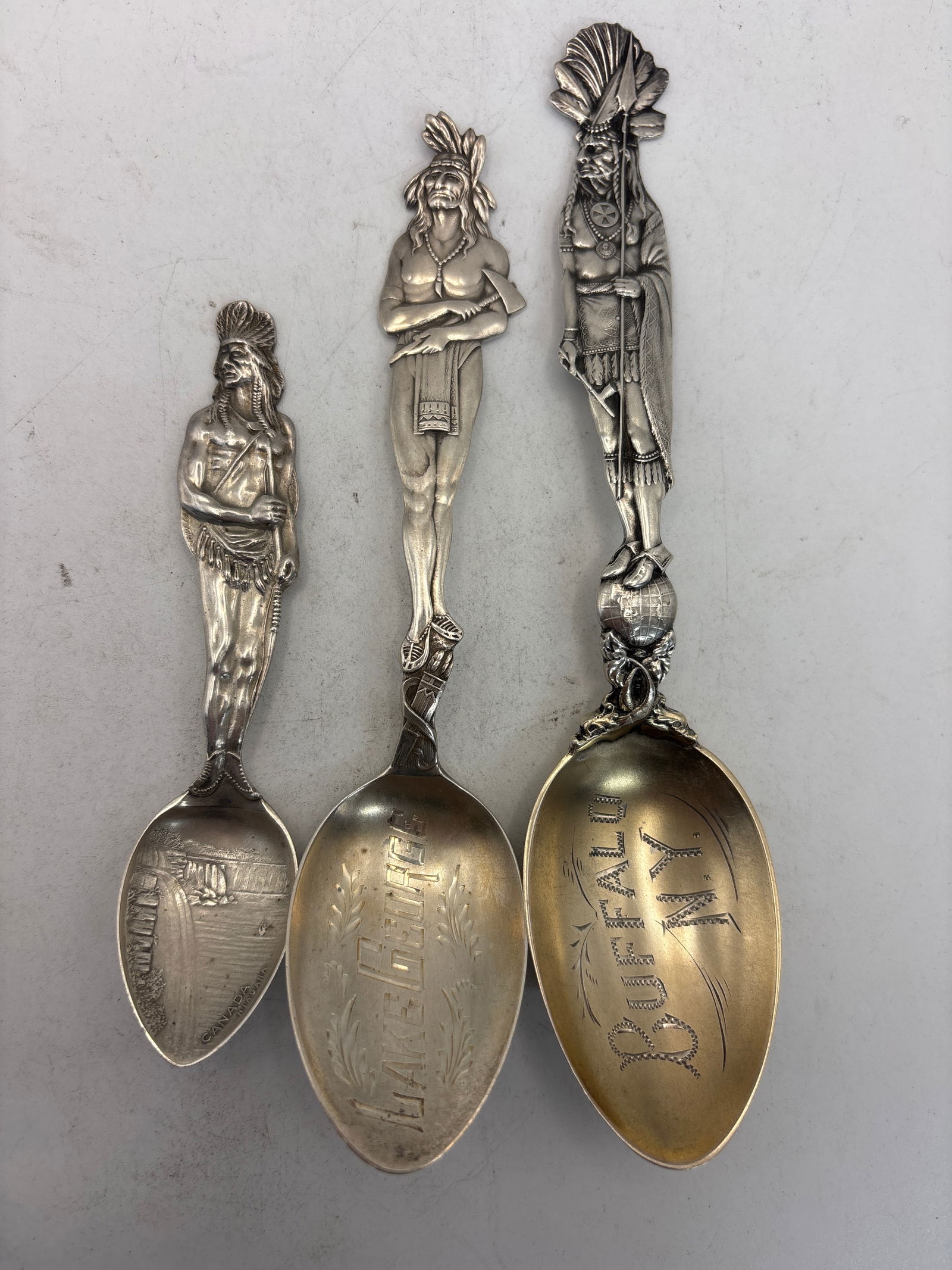 Rare three full body Native American Indian sterling silver spoons; 80grams (1 of 9)