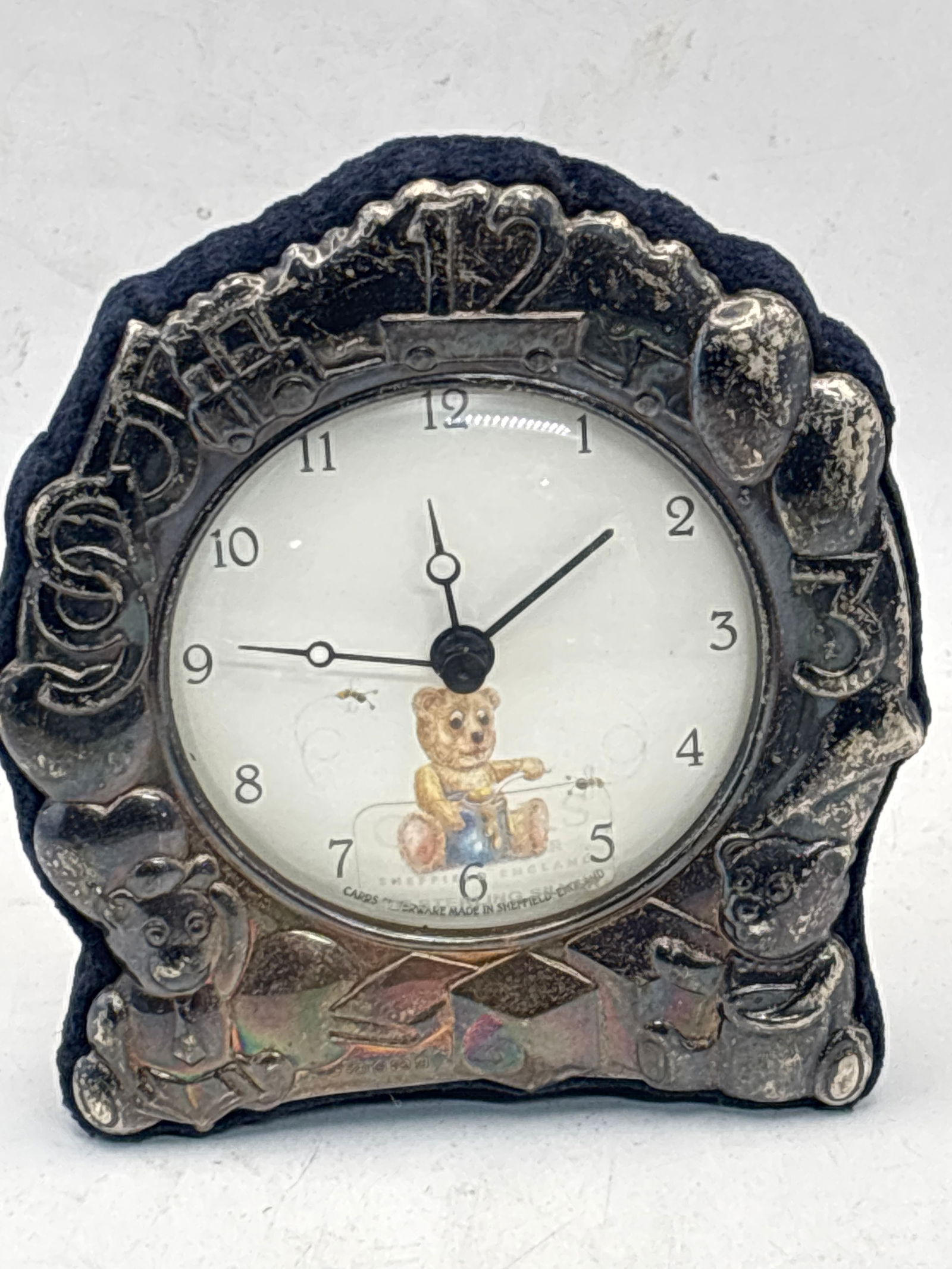 Vintage Carrs English hallmarked .925 silver 4&1/2 inch children’s clock (1 of 7)