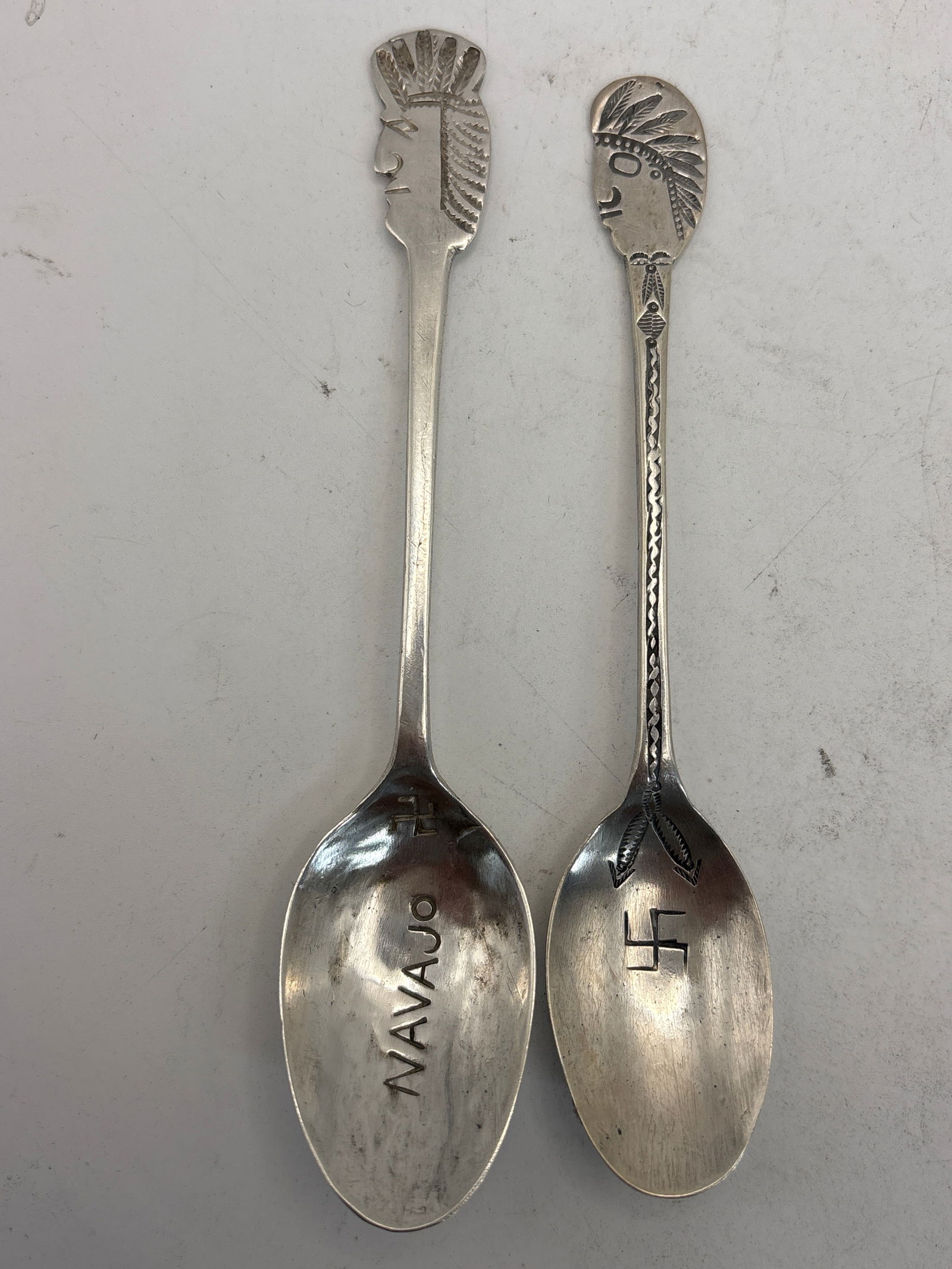Two rare Navajo Native Indian hand made sterling silver spoons; 24 grams (1 of 6)