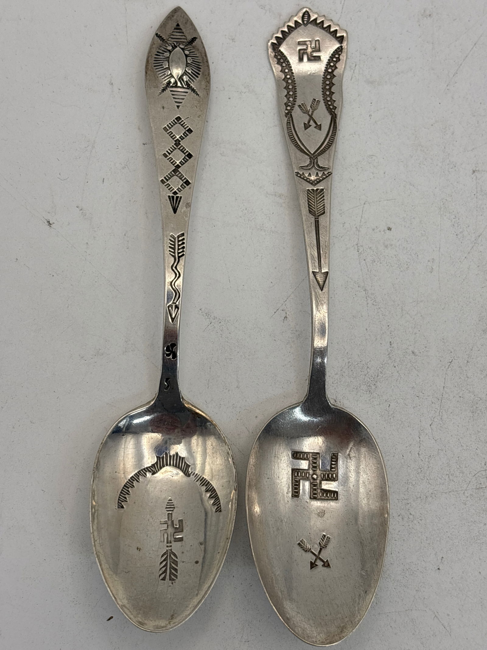 Two rare Native American Indian hand made sterling silver 5&3/4 spoons; 34grams (1 of 5)