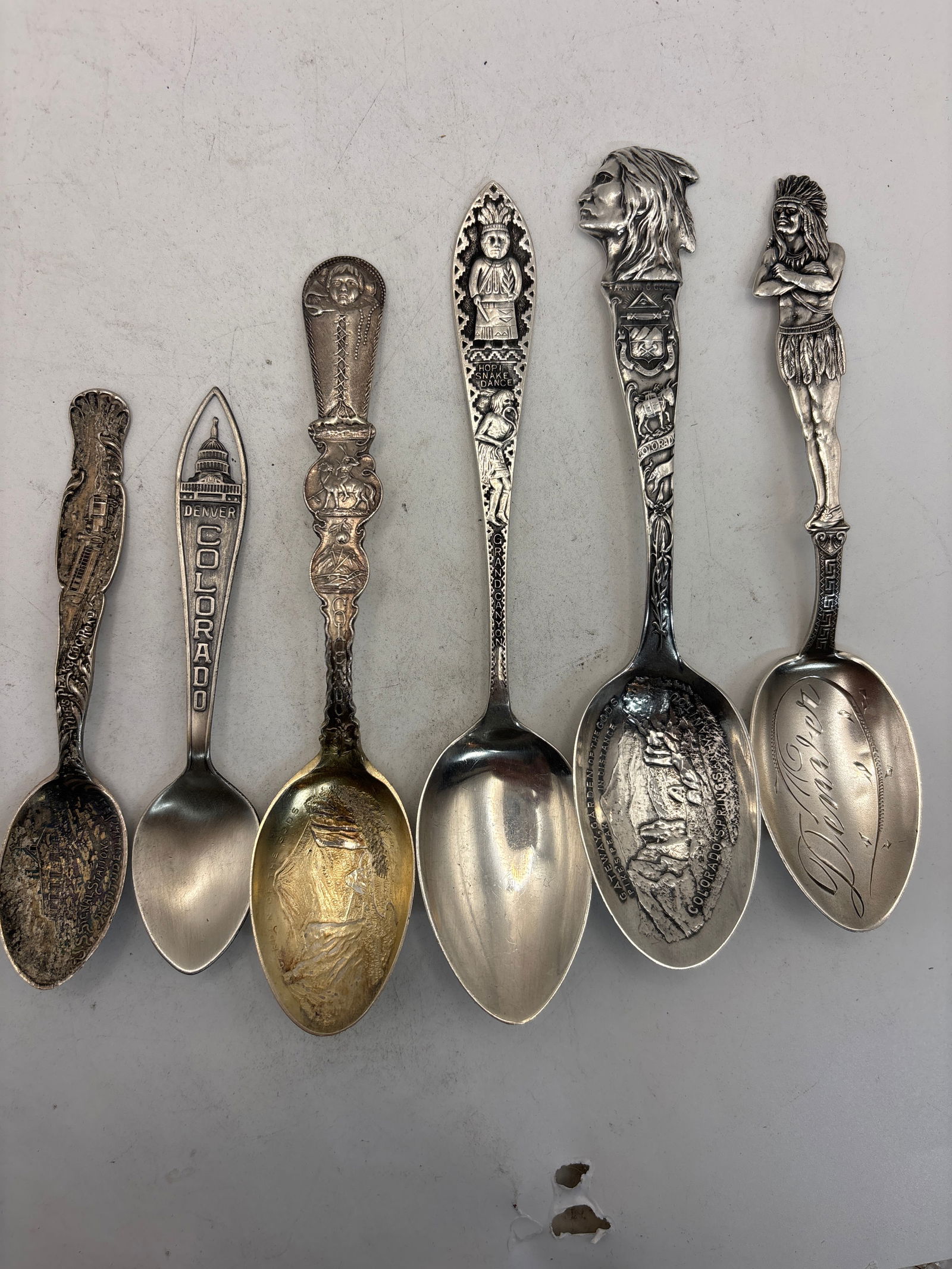 Six rare Colorado sterling silver souvenir spoons with Native designs; 105 grams (1 of 9)