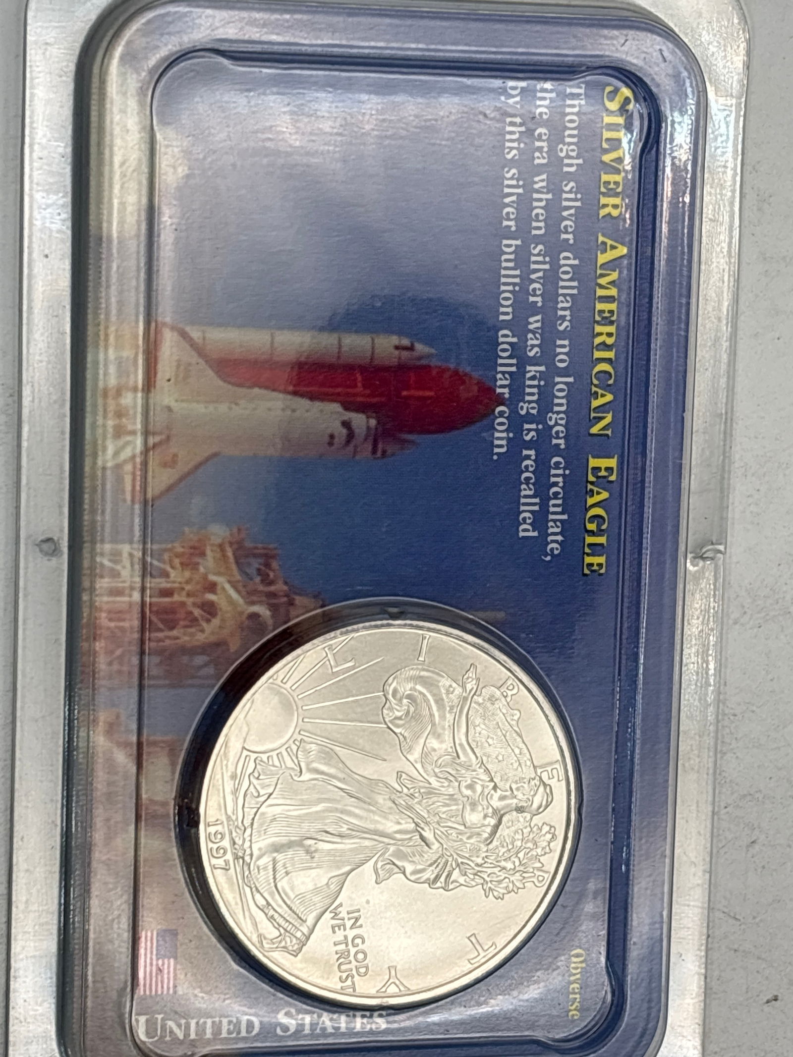 Encapsulated 1997 American Eagle fine silver one ounce Walking Liberty $1 coin (1 of 8)