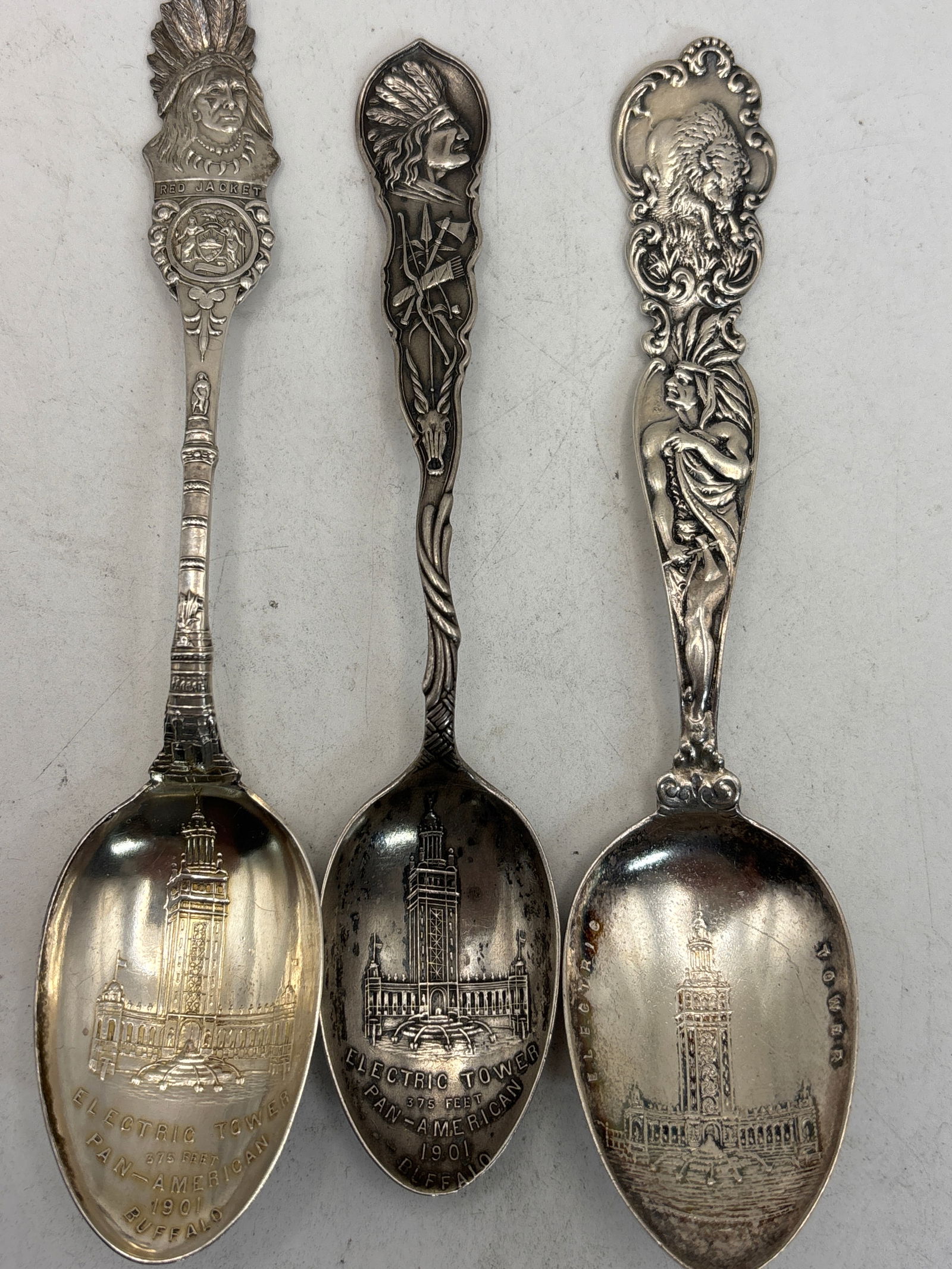 Three Pan-American 1901 Buffalo sterling silver spoons; 59 grams (1 of 8)