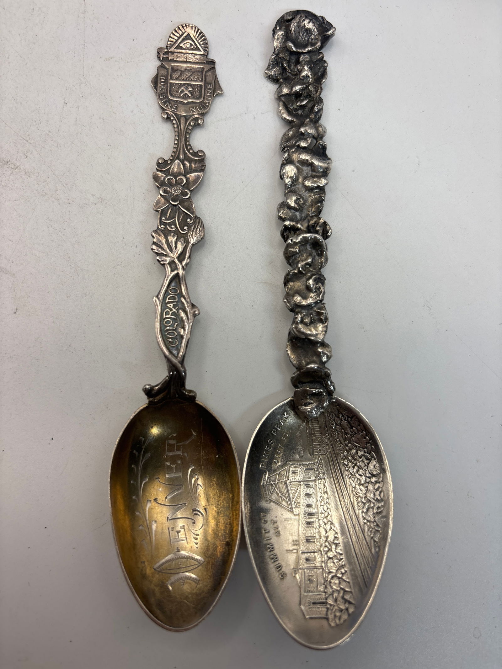 Rare nugget form pikes peak & a Denver sterling silver souvenir spoons; 43 grams (1 of 5)