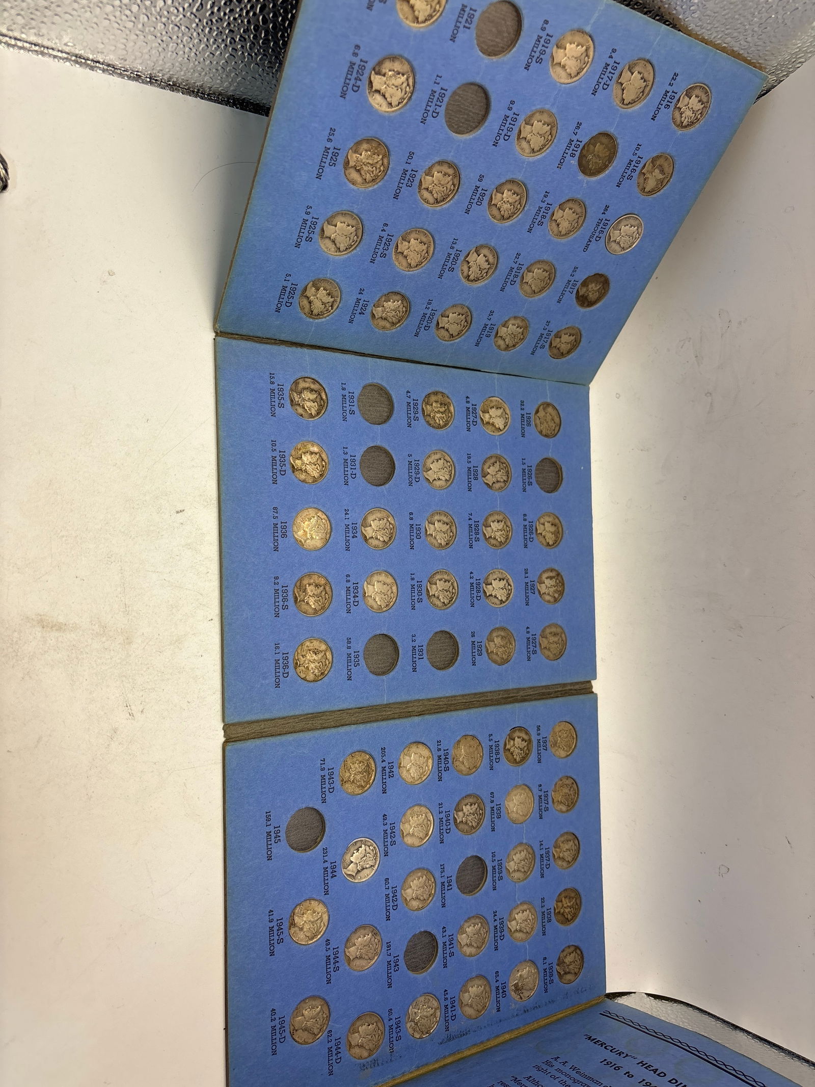 Incomplete Whitman book of early Mercury silver dimes; 67 coins (1 of 5)