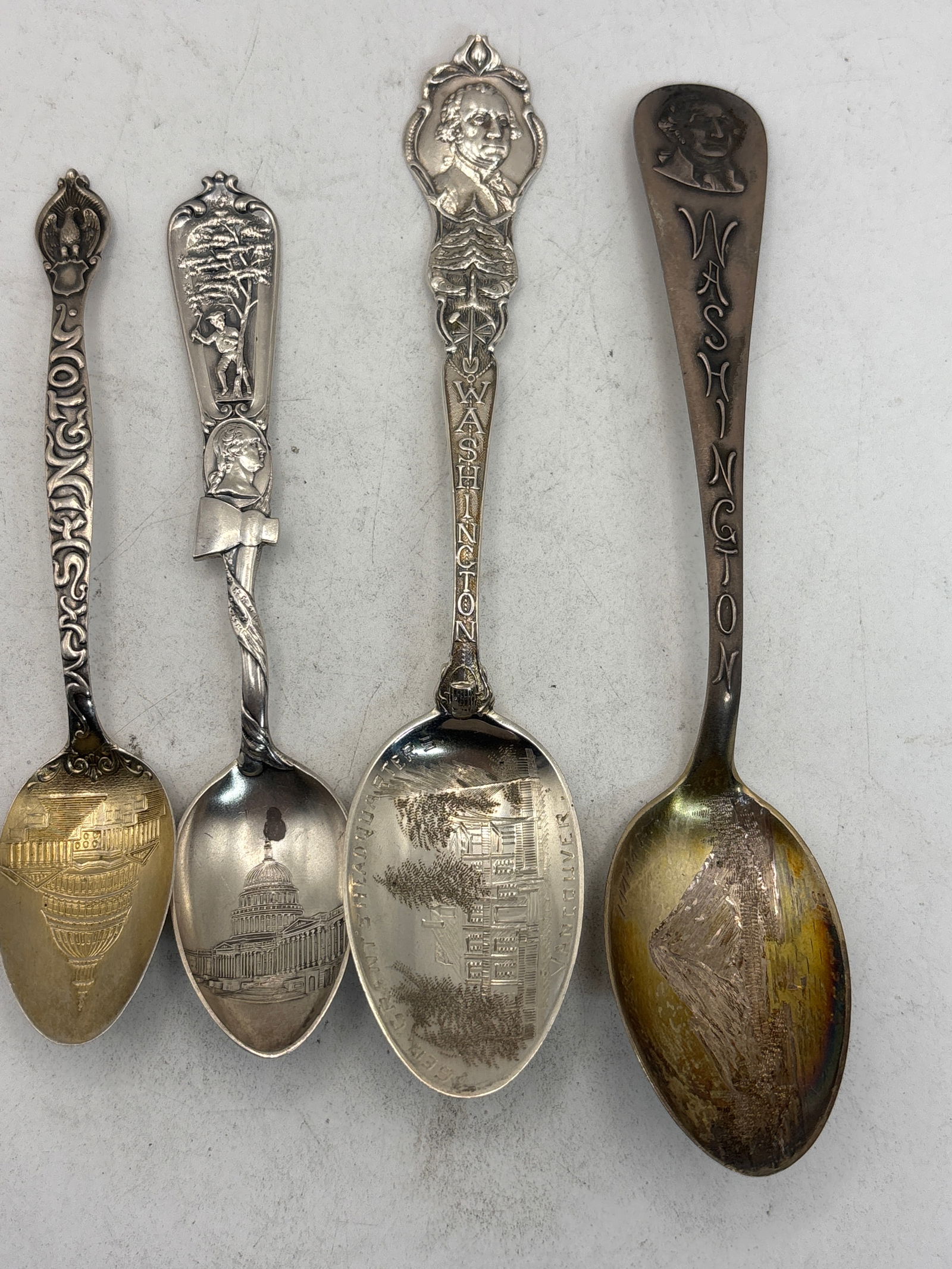 Group of four Washington related Sterling silver souvenir spoons; 61 grams (1 of 8)