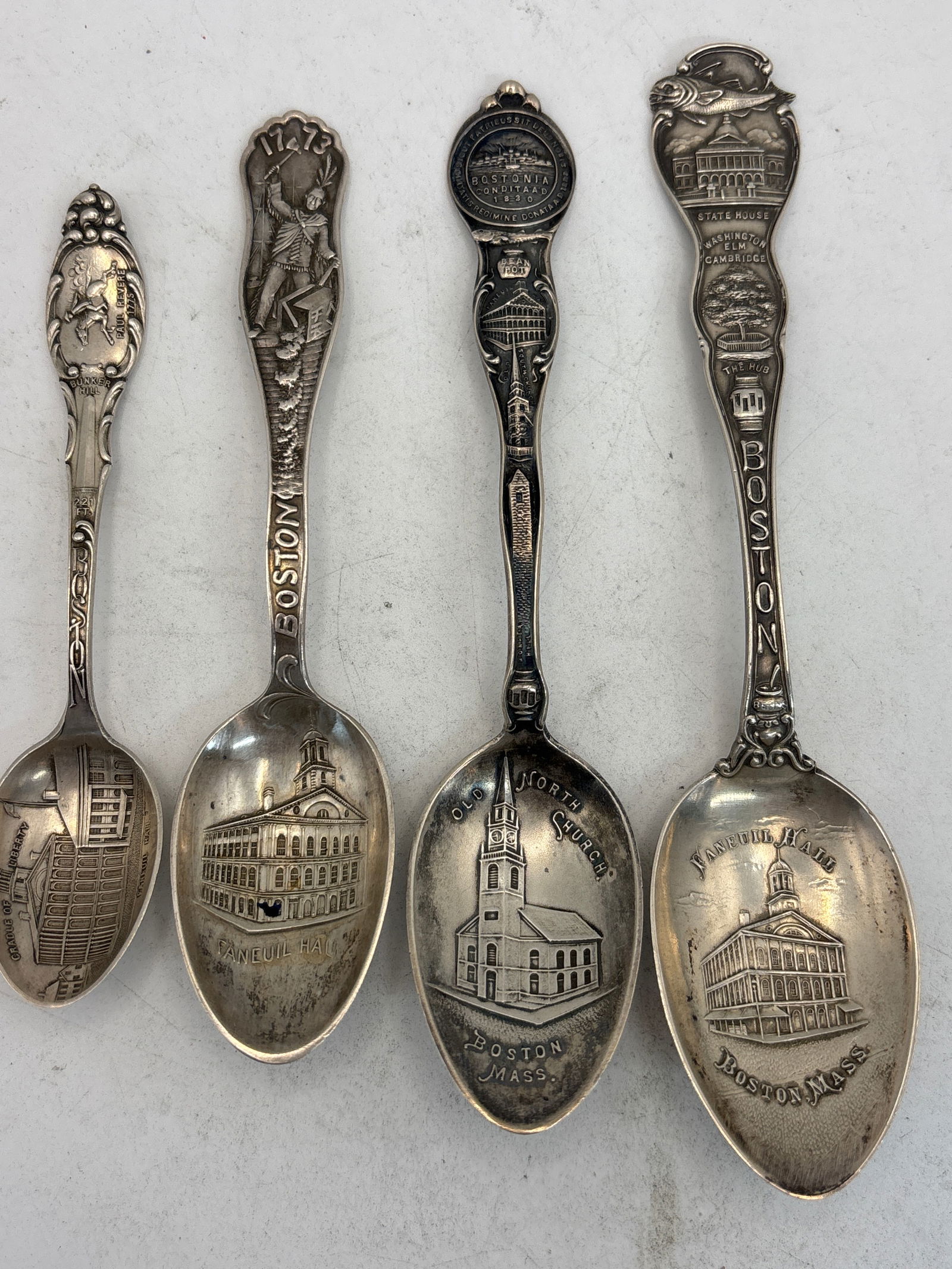 Four Boston, Ma. Historical sterling silver souvenir spoons; 75 grams (1 of 10)