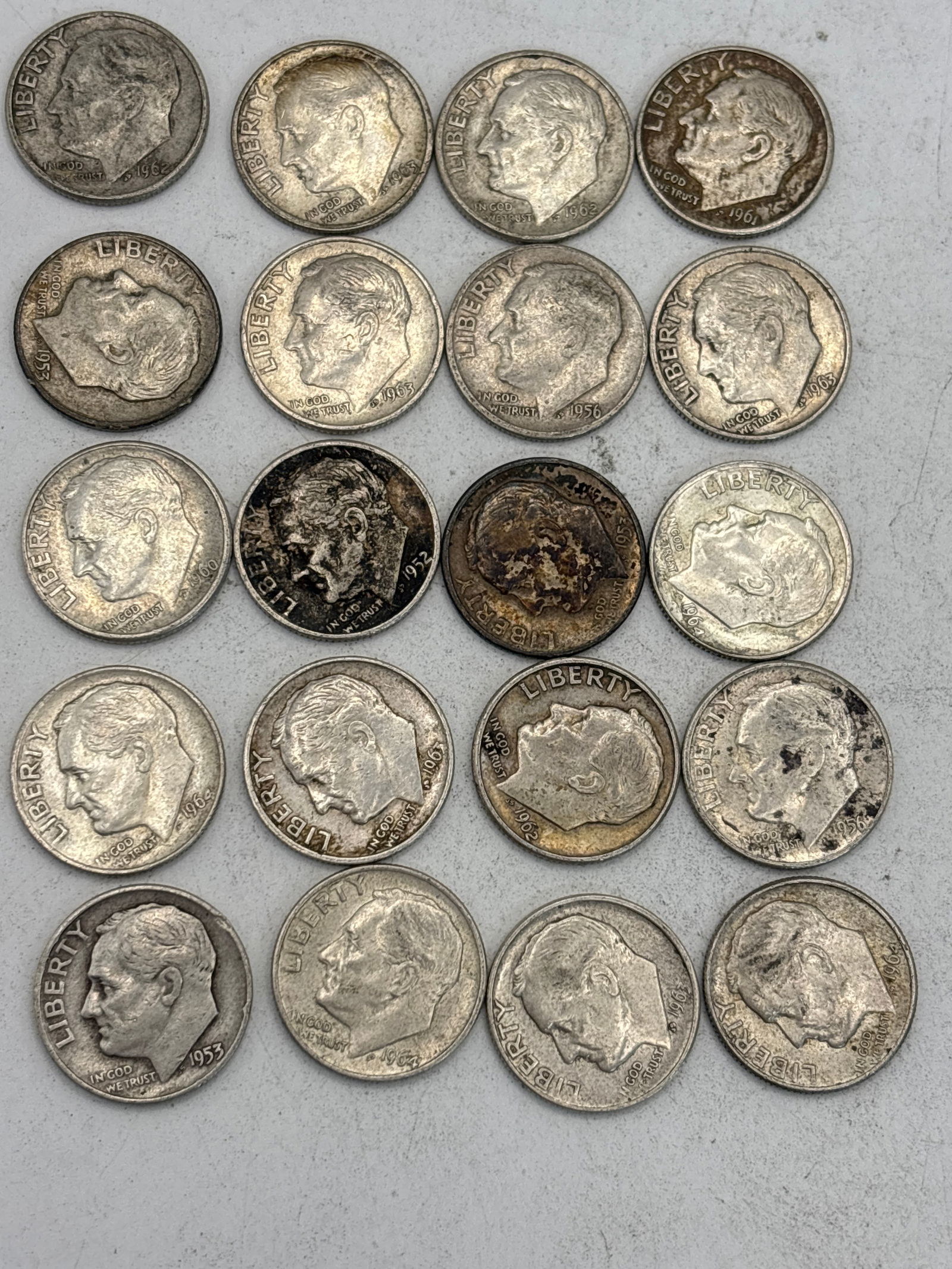 Twenty 1964 & earlier Roosevelt silver dimes (1 of 5)
