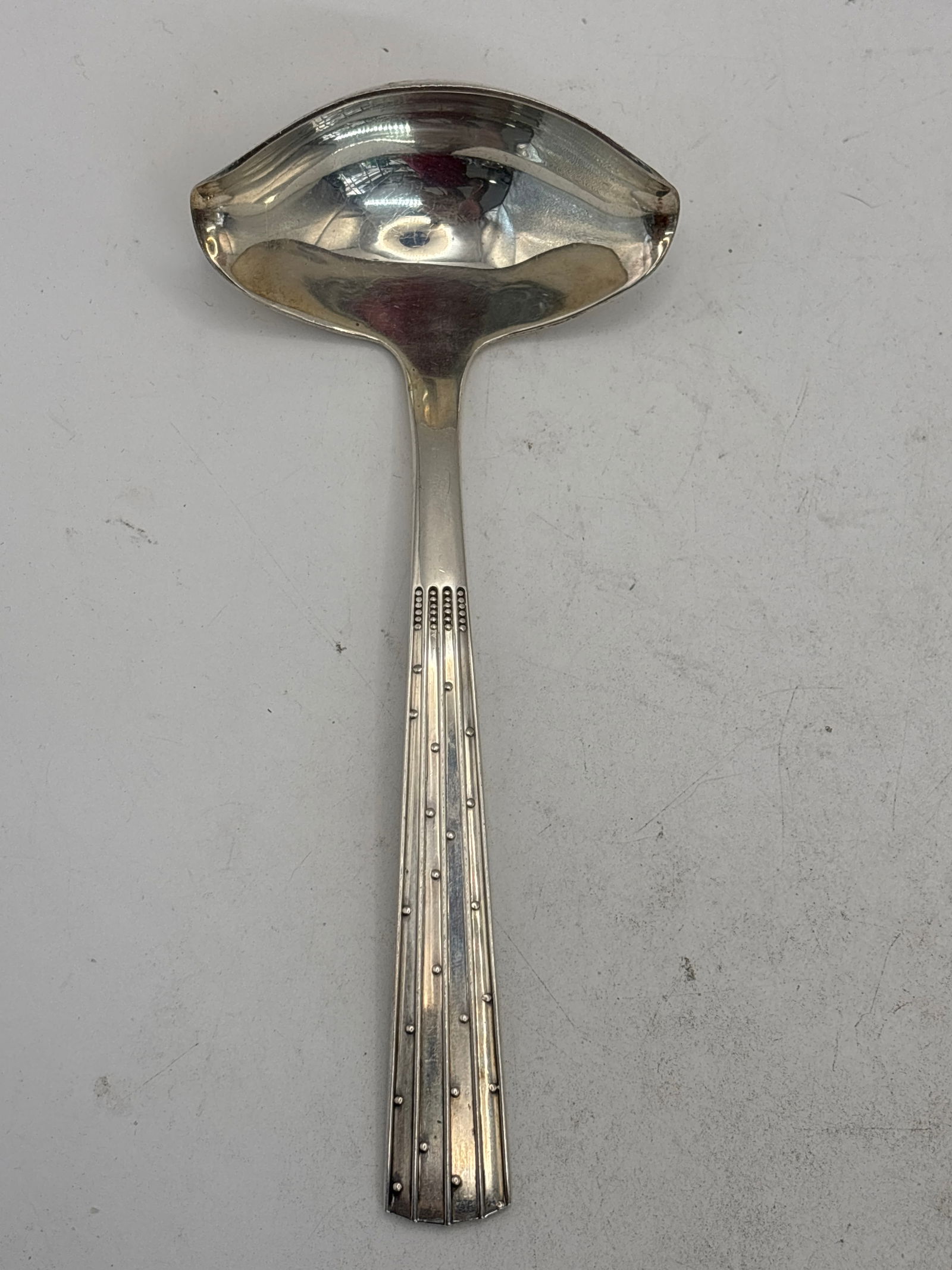 Mid century modern ‘ A. Dragsted’ Danish sterling Silver 6&1/2 inch serving ladle ; 78 grams: Mid century modern ‘ A. Dragsted’ Danish sterling Silver 6&1/2 inch serving ladle ; 78 grams. Possibly champagne server. Good condition