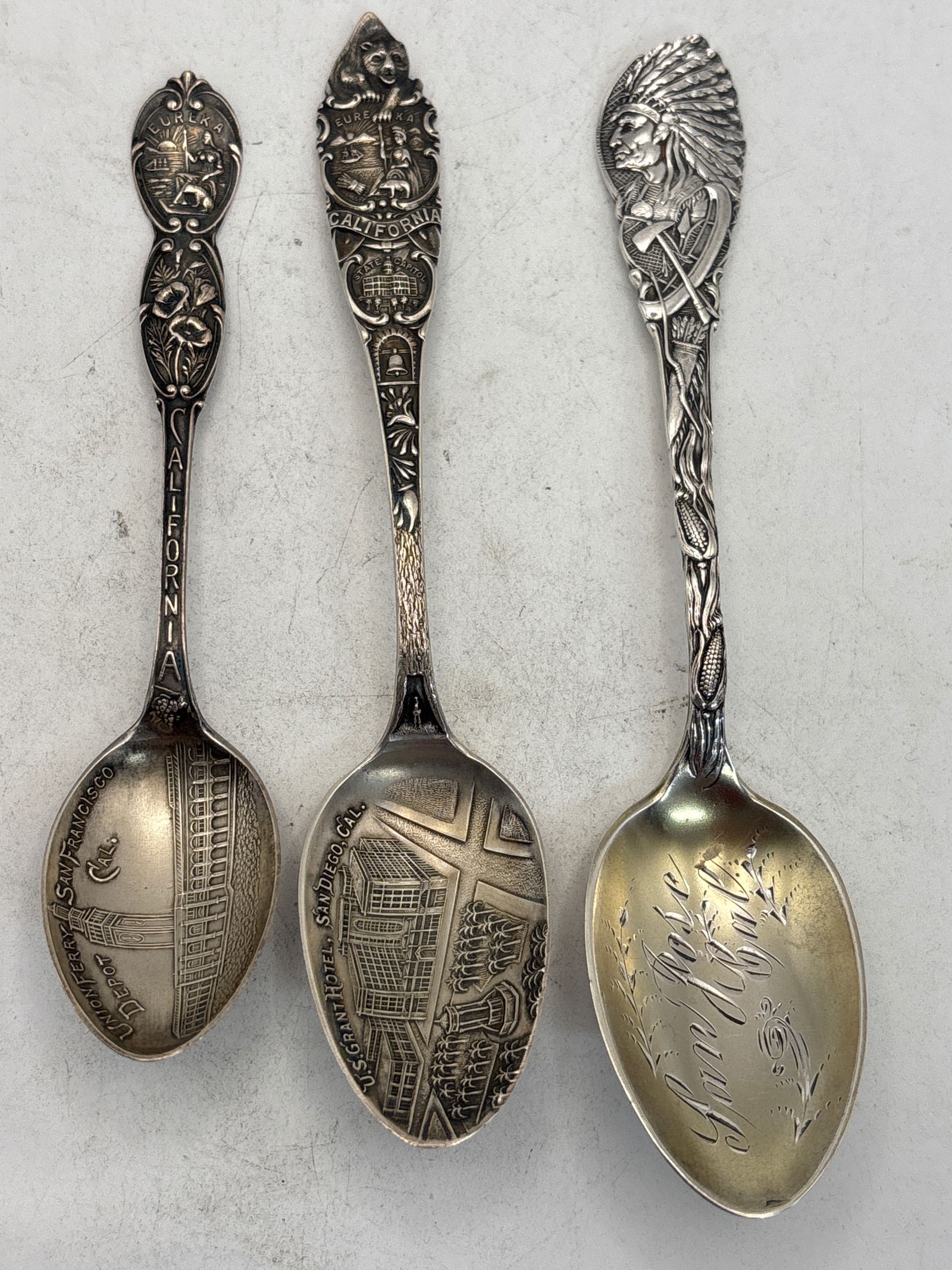 Three California sterling Silver souvenir spoons; 70 grams (1 of 8)