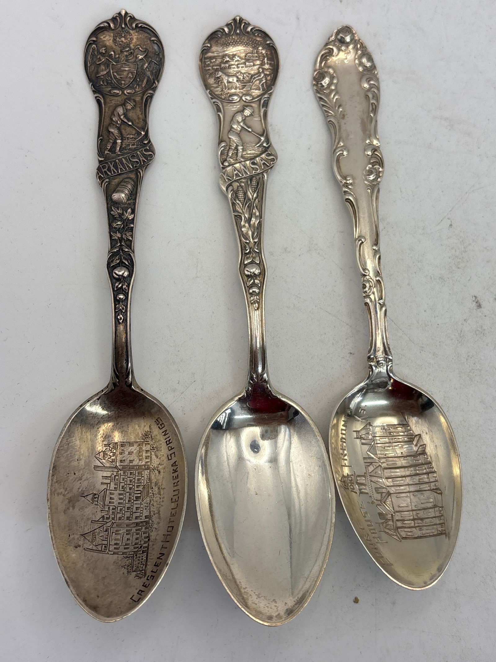 Three antique Kansas/Arkansas sterling silver souvenir 5&3/4 inch spoons; 75 grams (1 of 8)