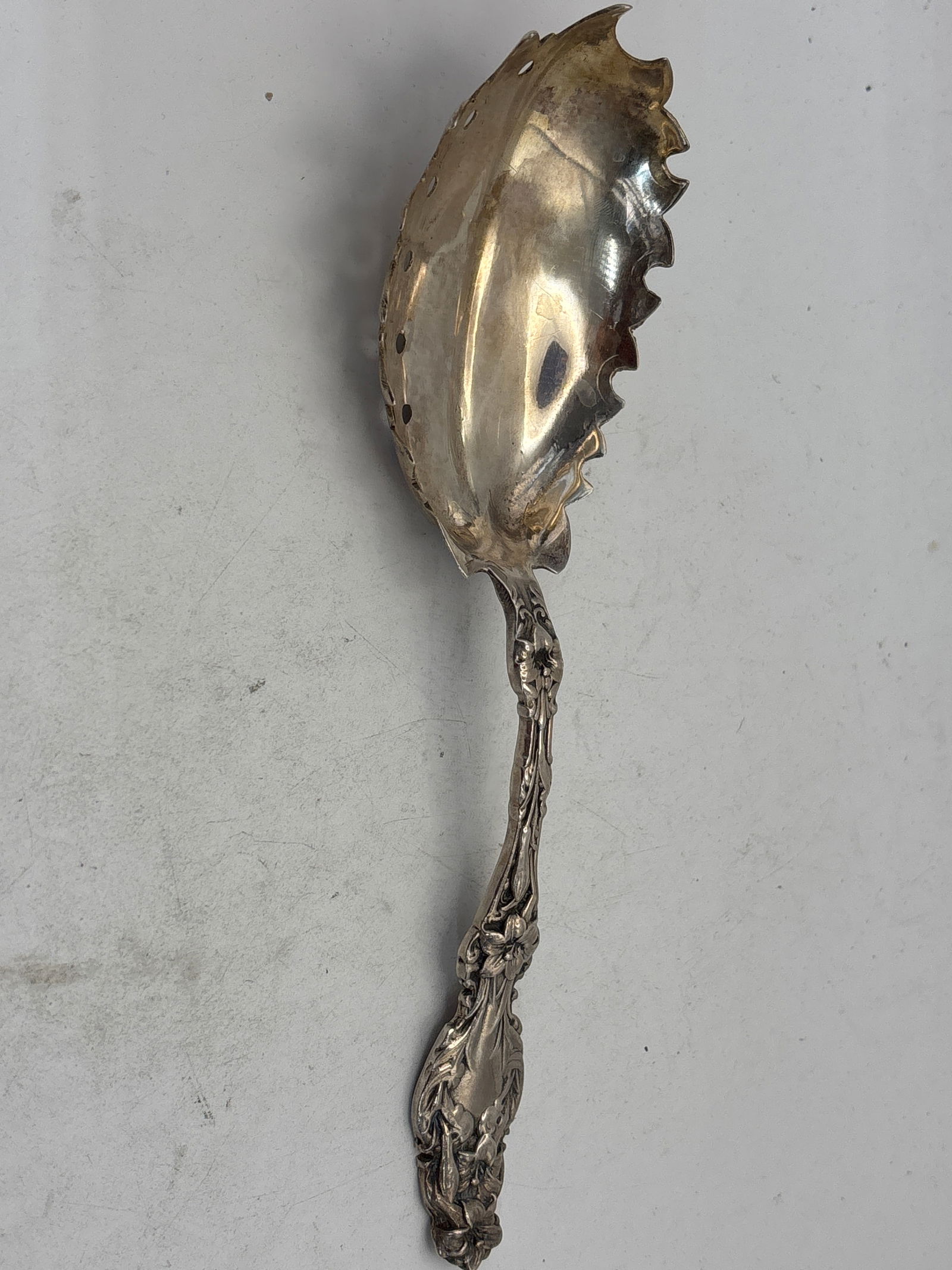 Gorham Silver Birds Nest (Sterling, 1865) large solid berry/casserol 9 inch spoon; 110 grams (1 of 9)