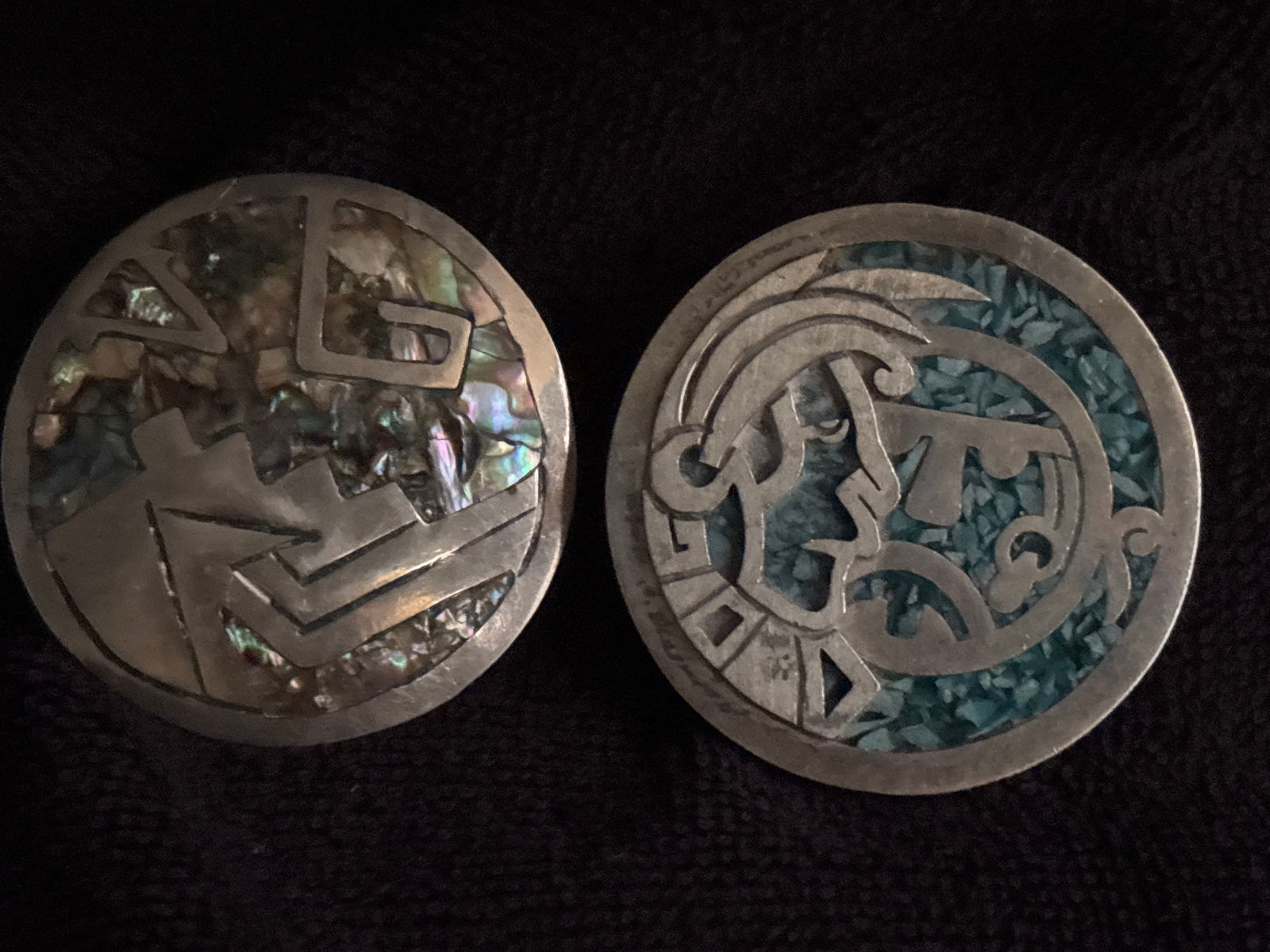 Native Mexican Aztec motif sterling silver 2 inch brooch/pins; 37 grams inclusive (1 of 8)