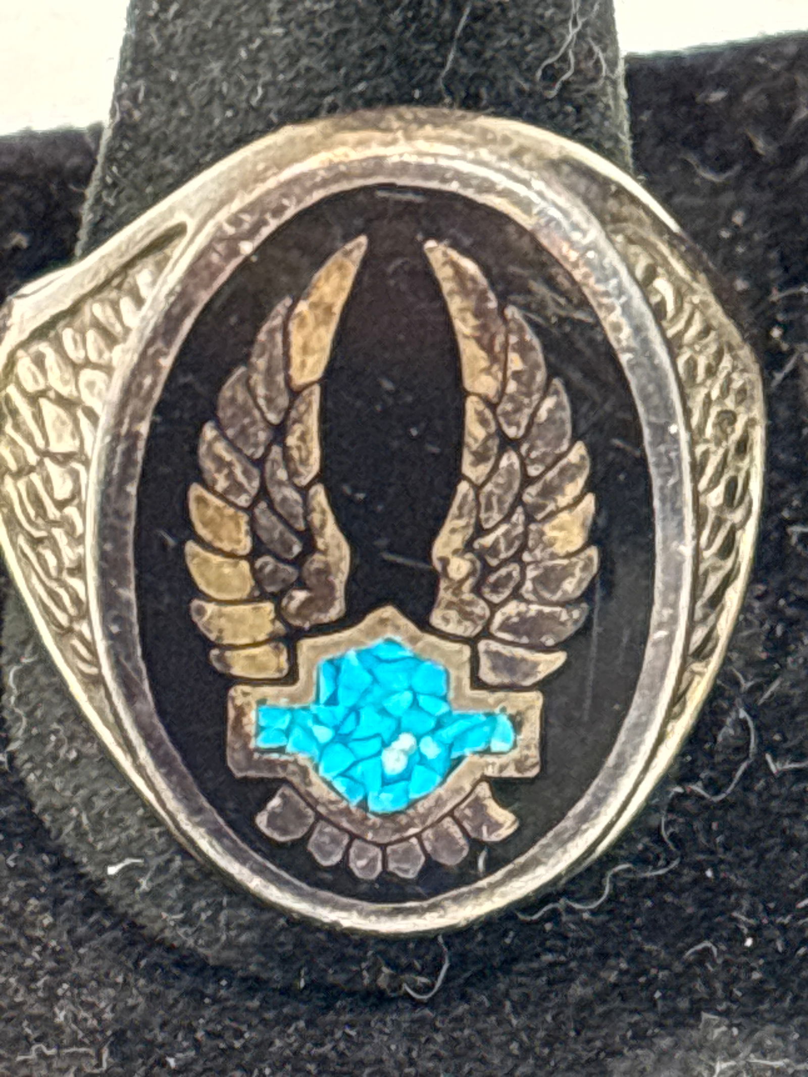 Vintage Harley Davidson inset wing design ring; sterling silver ring; 16 grams inclusive (1 of 7)