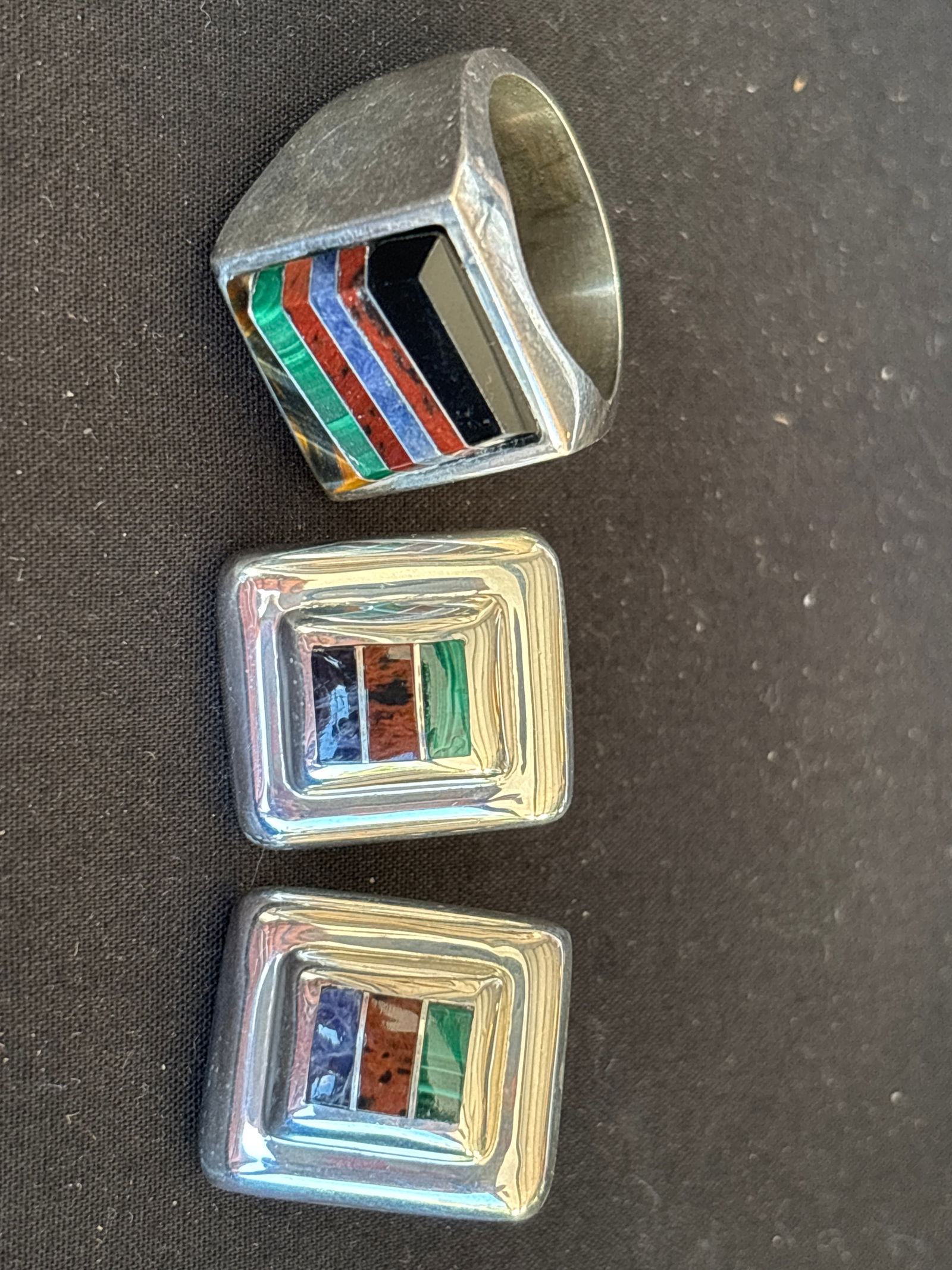 Large Vintage inset stone 950 sterling silver ring & similar earrings; 37 grams (1 of 9)