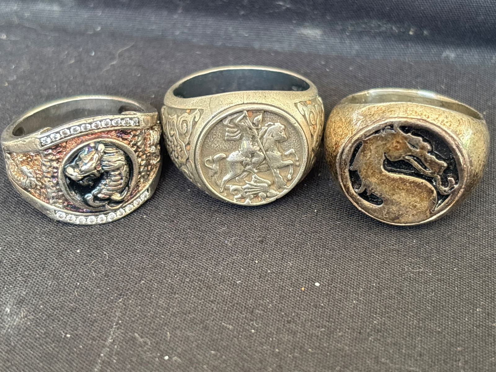Three vintage dragon design Sterling silver rings; 33 grams (1 of 8)