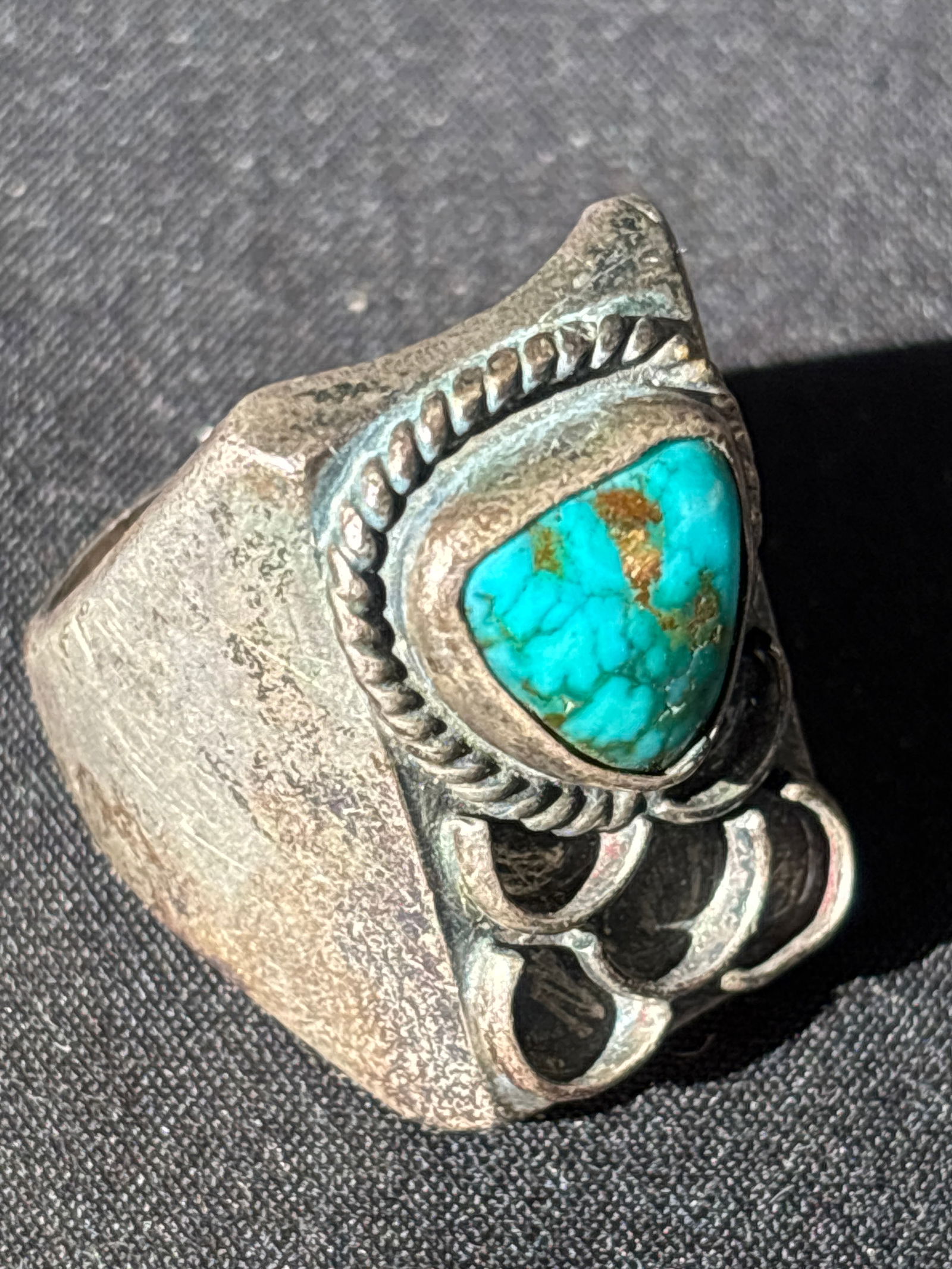 Large Southwestern handcrafted turquoise & sterling silver ring; 19 grams (1 of 8)
