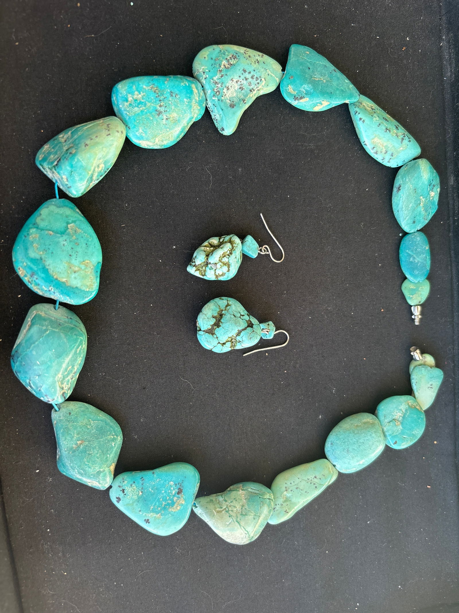Large natural turquoise stone necklace & earrings (1 of 6)