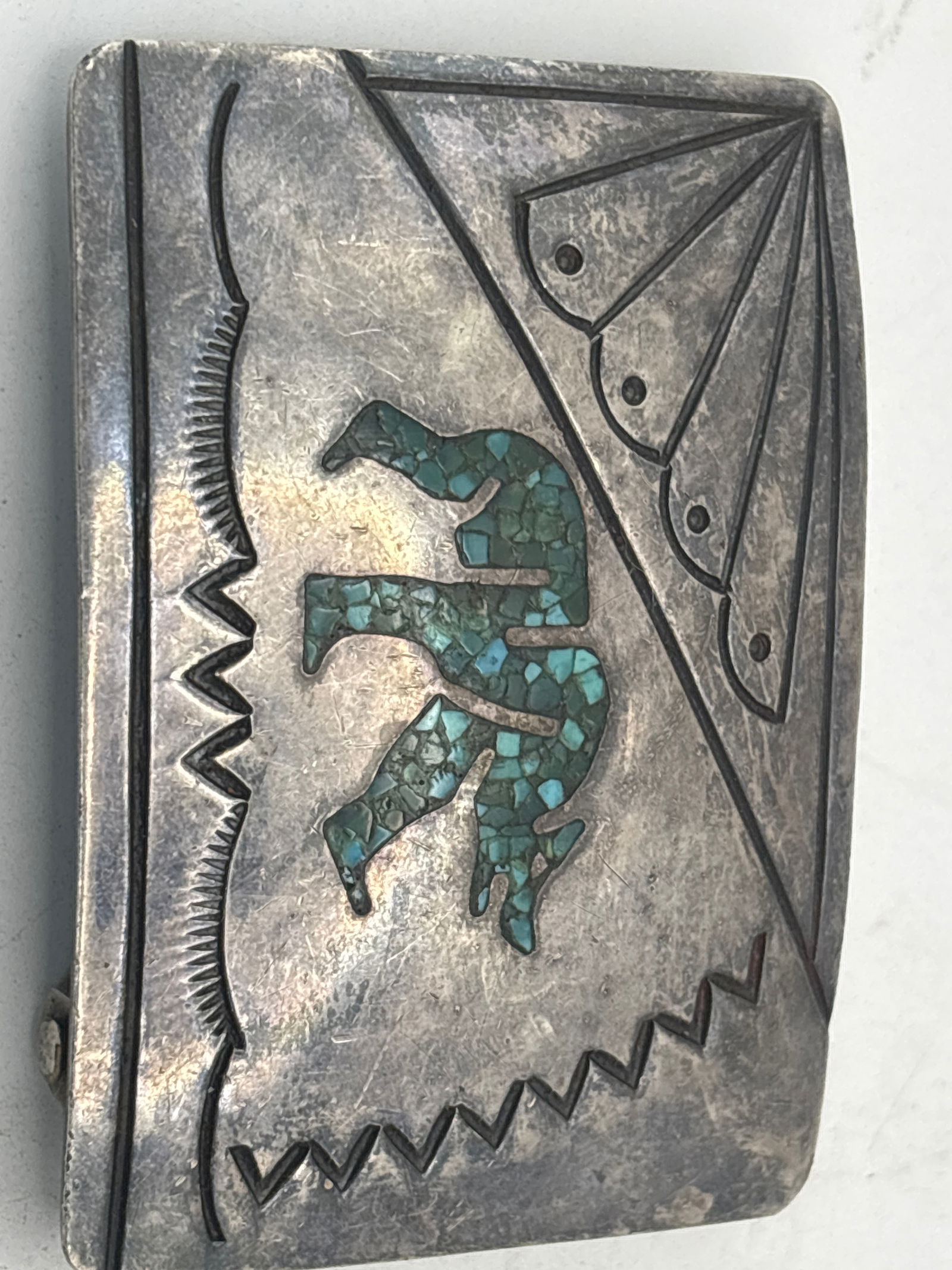 Vintage Native American turquoise bear design & sterling silver belt buckle; 48 grams (1 of 7)