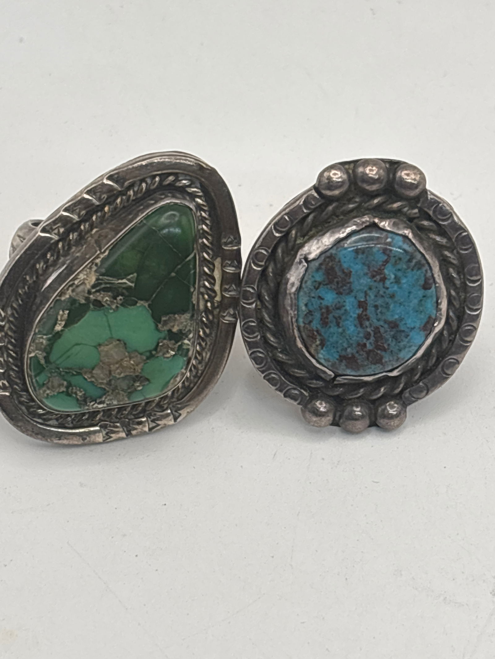 Two Vintage Native American turquoise & sterling silver rings; 34 grams (1 of 7)