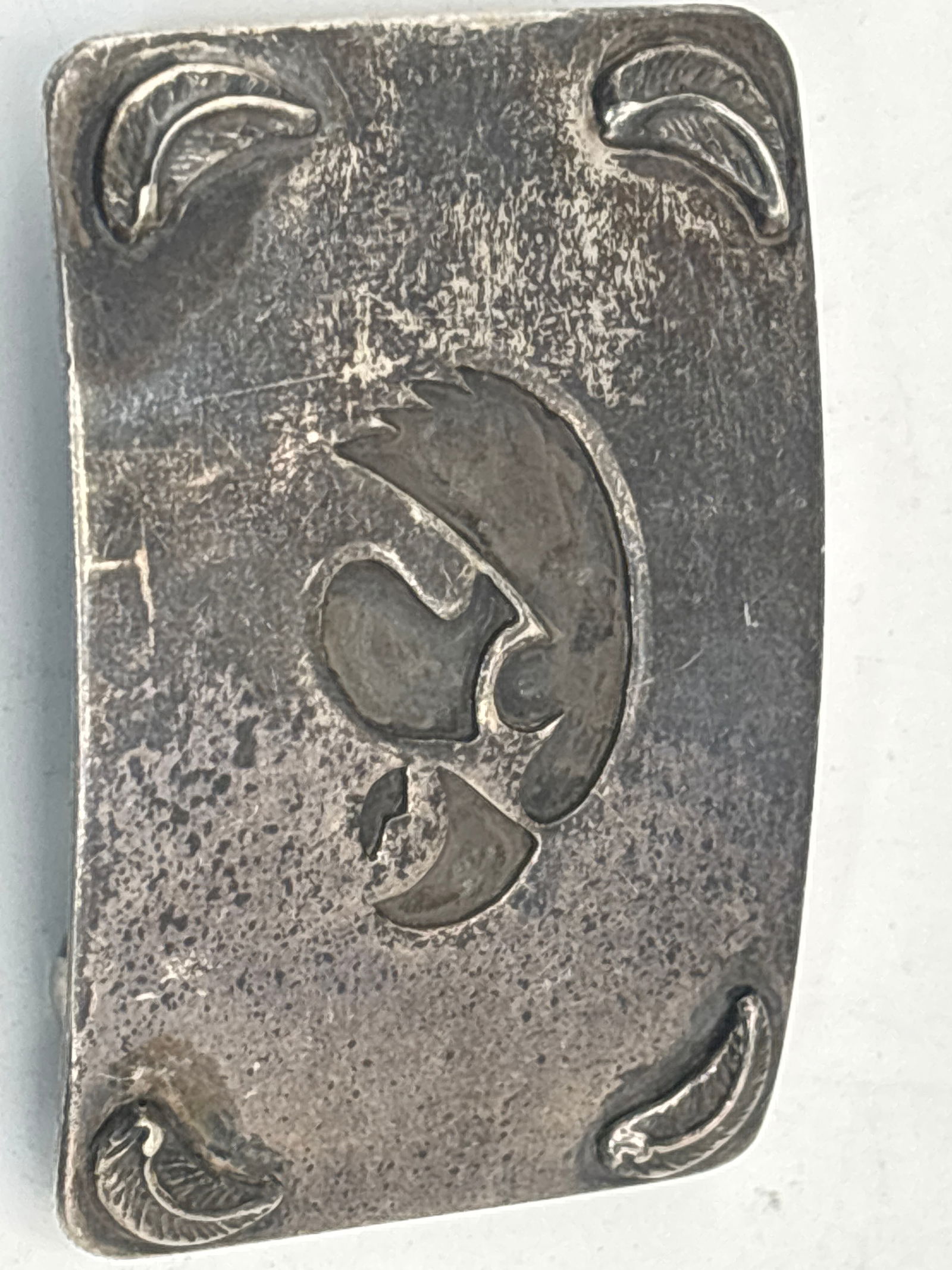 Artist initialed Native American Buckeye design sterling silver belt buckle; 28 grams (1 of 8)