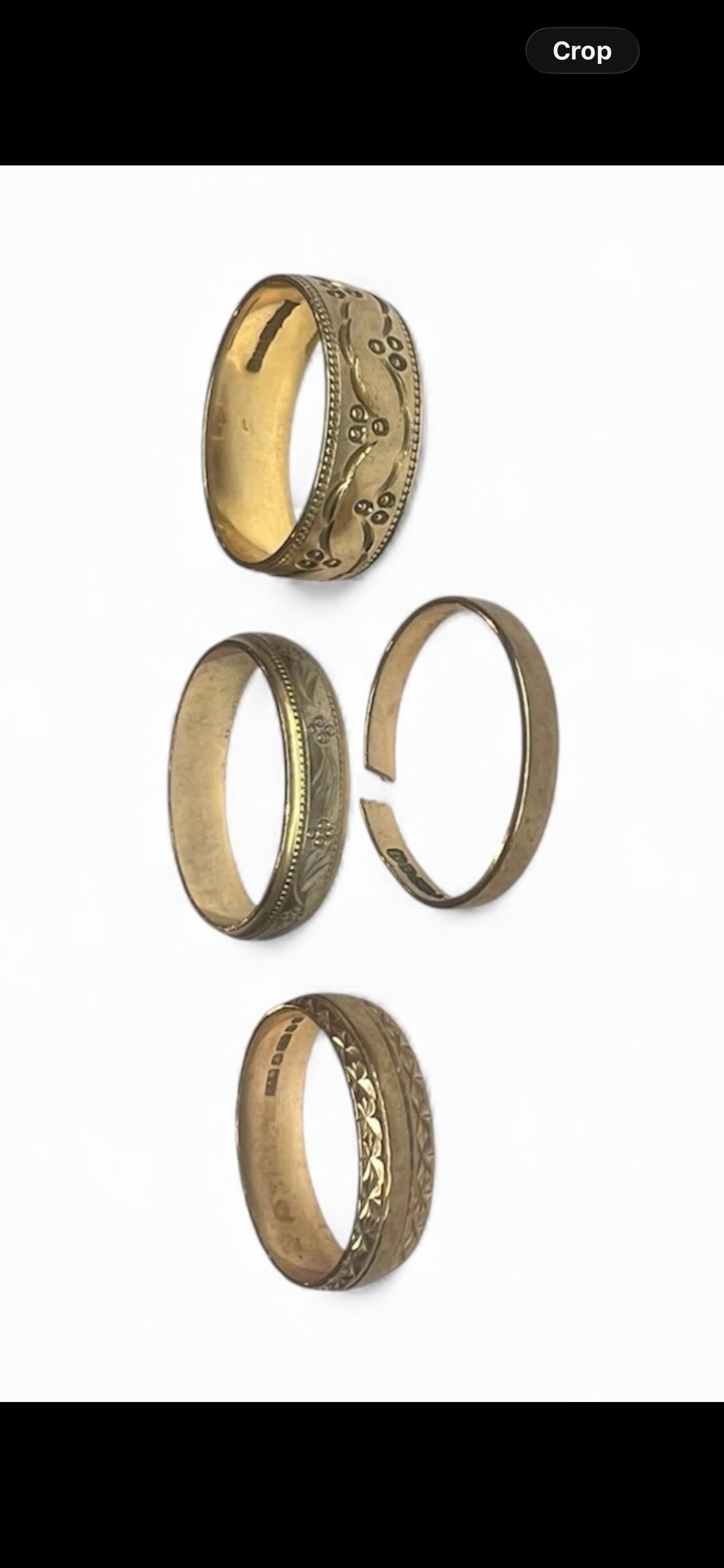 Four English 9 k gold wedding bands; 8.5 grams (1 of 5)