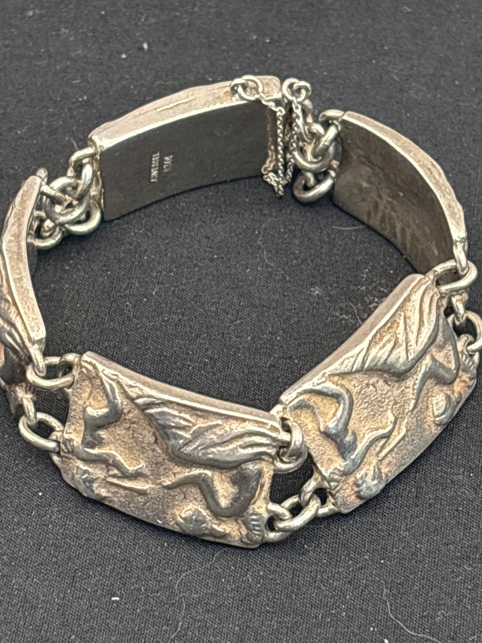 A.Wessel design Heavy classical paneled .830 sterling silver bracelet ; 85 grams (1 of 5)