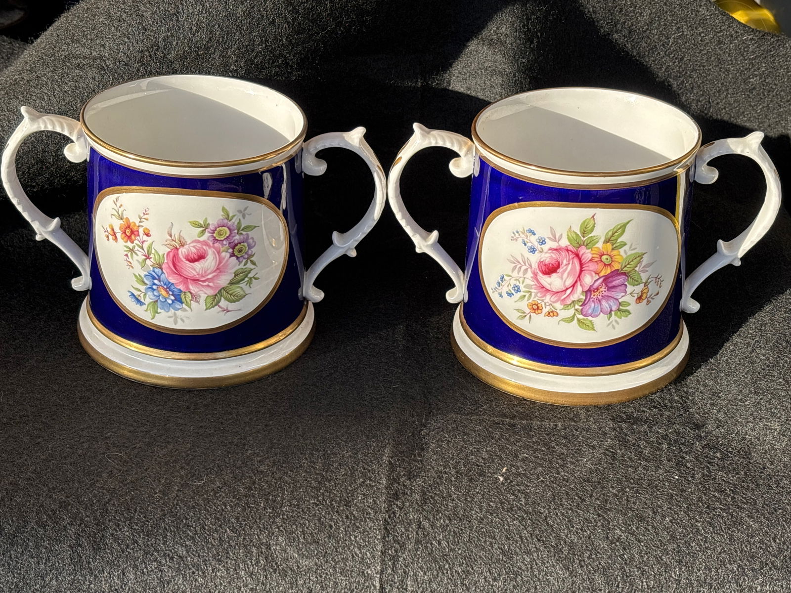 Pair large Derby Ceramic Art Studios English 6 inch loving cup mugs (1 of 10)
