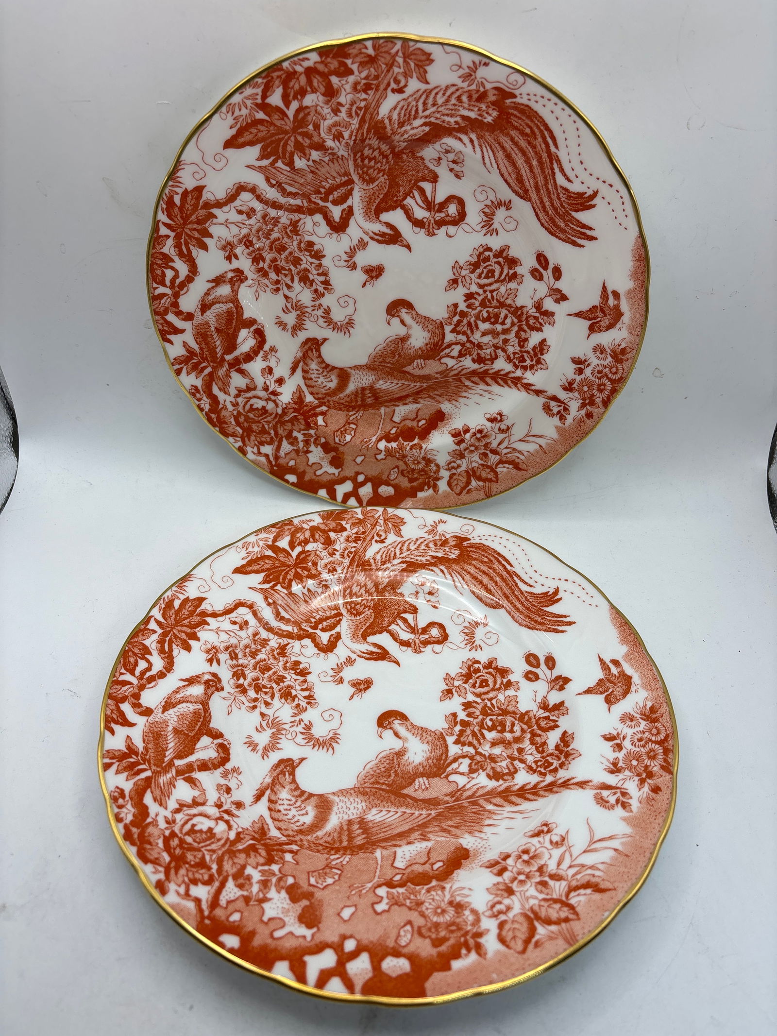 Pair Royal Crown Derby Red Aves pattern 8&1/2 inch plates (1 of 8)