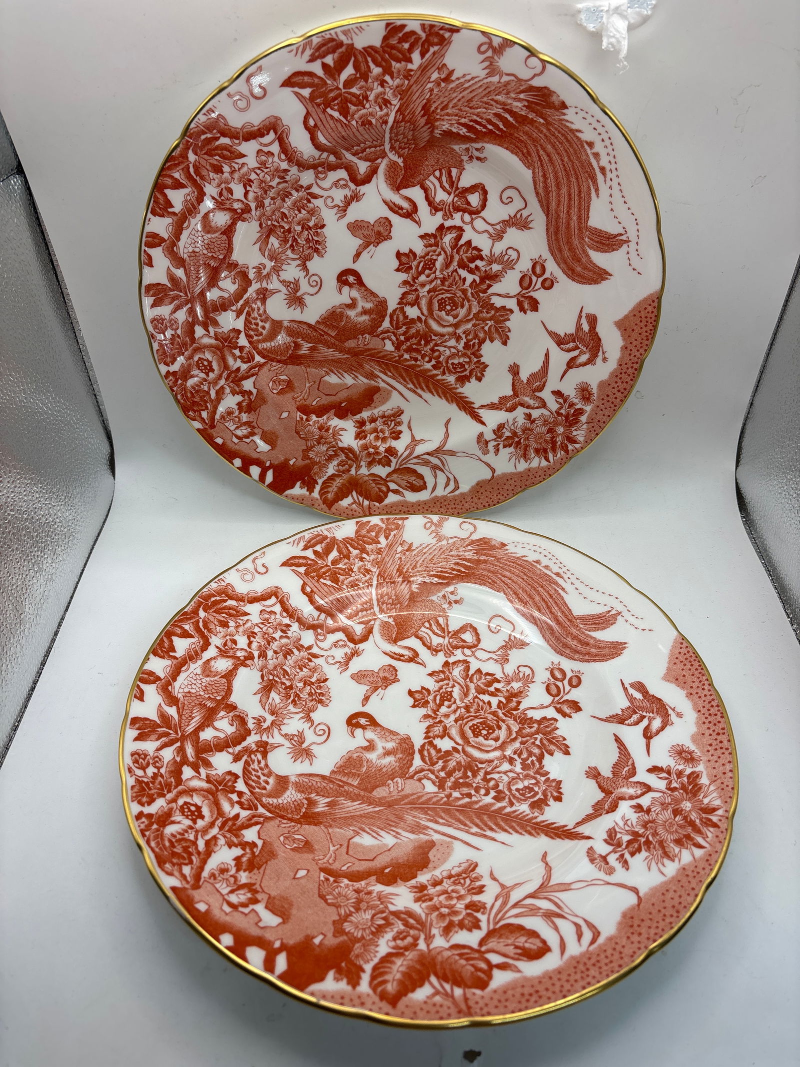 Pair Royal Crown Derby Red Aves pattern 10&1/4 inch plates (1 of 10)