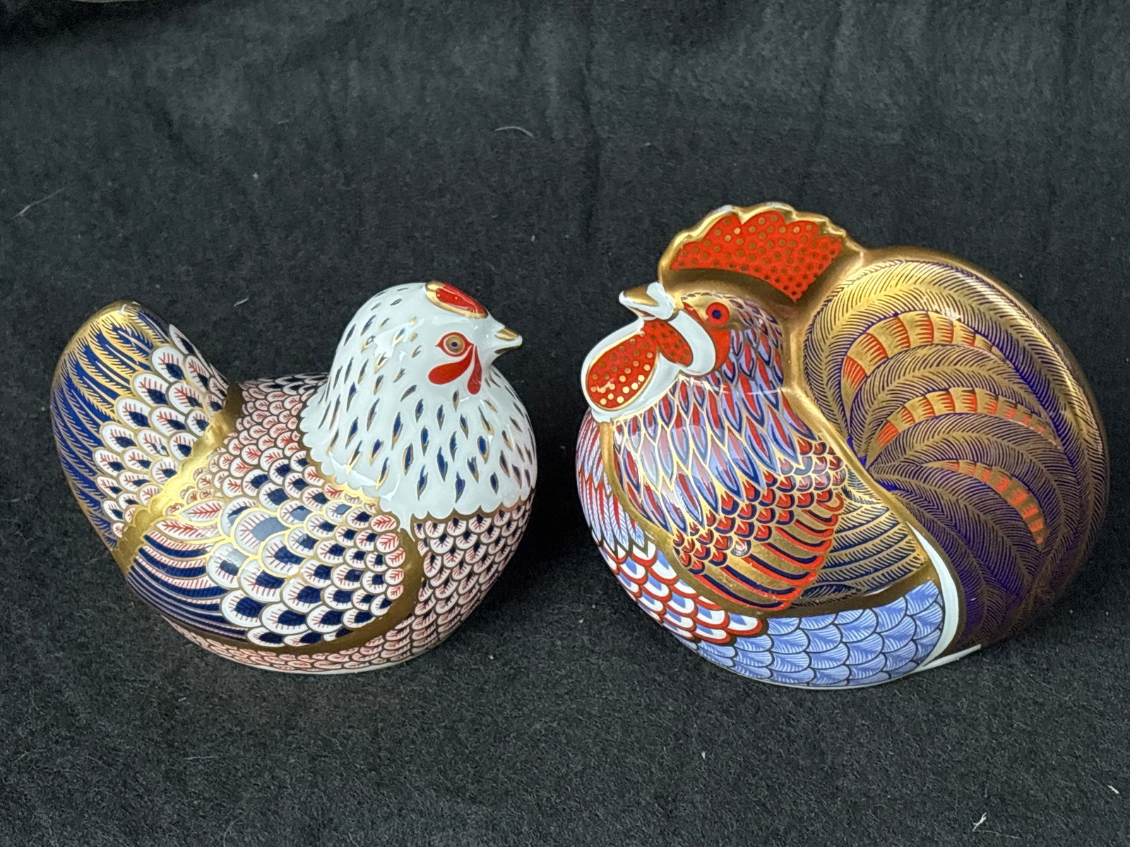 Royal Crown Derby Imari Cockerel rooster and hen 3&1/2 inch paperweights. (1 of 8)
