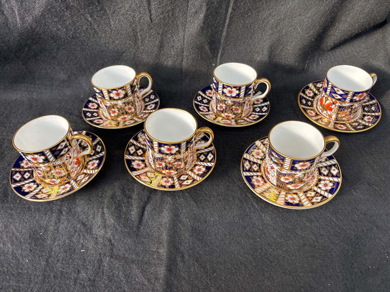 Set of six Imari #2451 Royal Crown Derby 2&1/4 inch demitasse cups w/saucers (1 of 8)